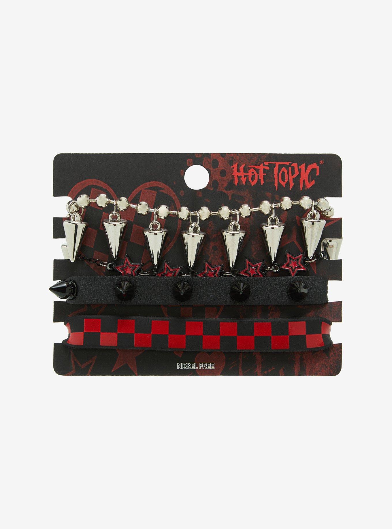 Classic Emo Checkered Spike Bracelet Set, , hi-res