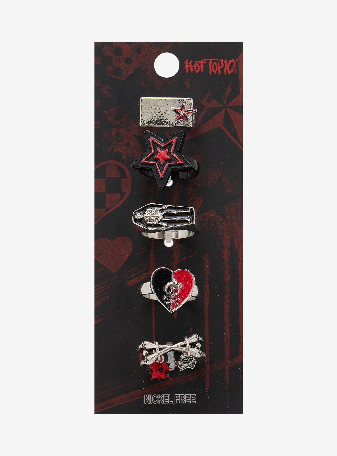 Black & Red Skull Coffin Ring Set, , hi-res