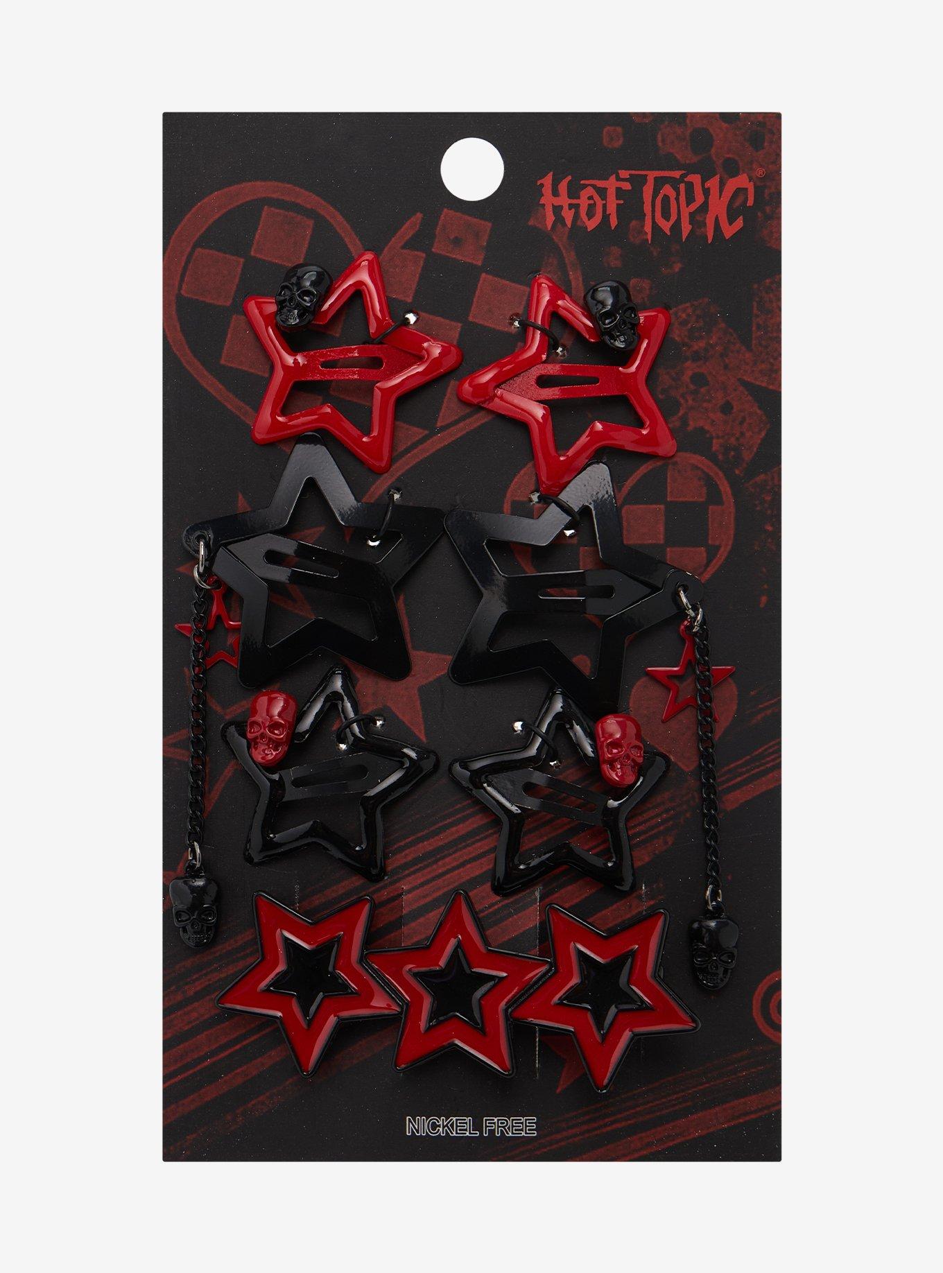 Black & Red Star Skull Hair Clip Set, , hi-res
