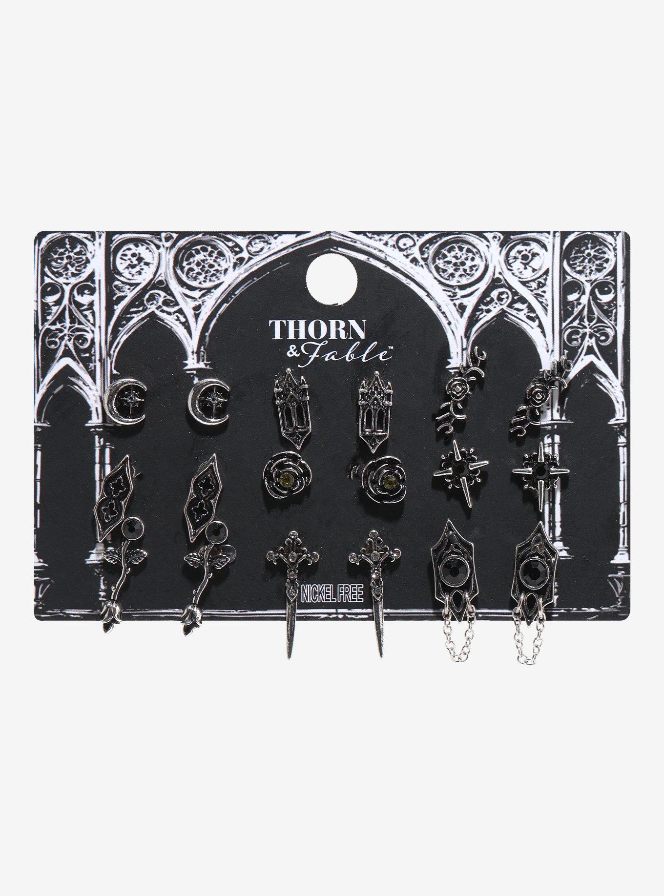 Thorn & Fable Castle Dagger Rose Stud Earring Set, , hi-res