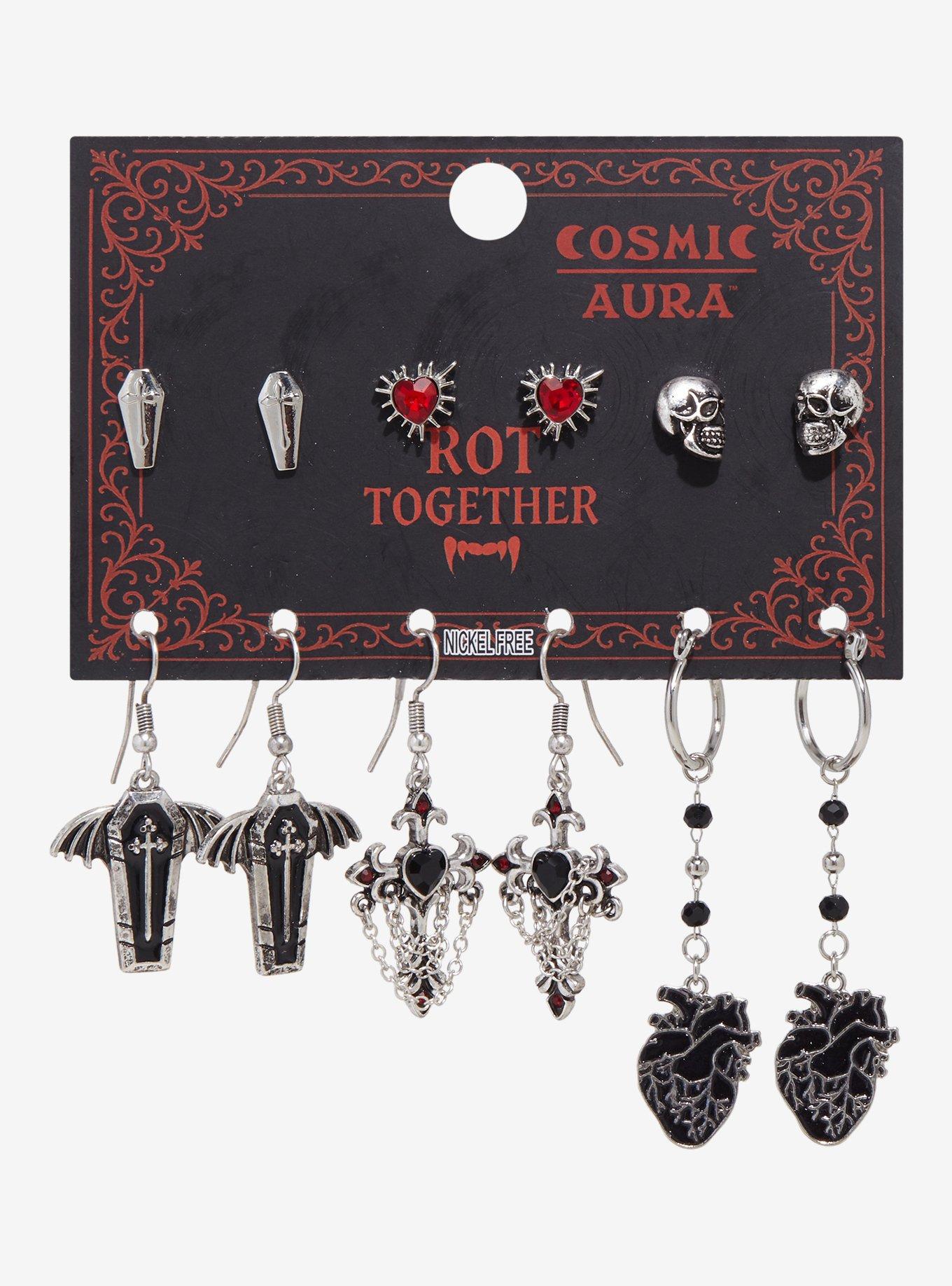 Cosmic Aura Heart Coffin Cross Earring Set, , hi-res