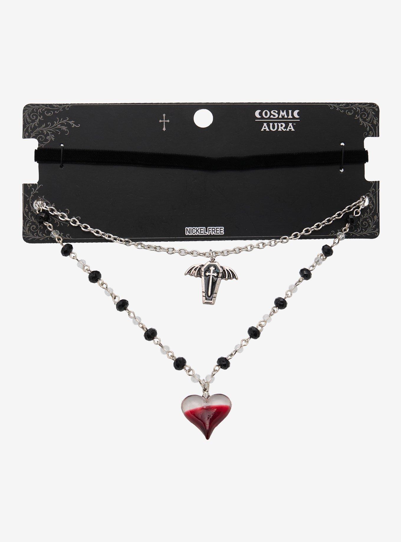 Cosmic Aura Blood Heart Wing Coffin Necklace Set, , hi-res