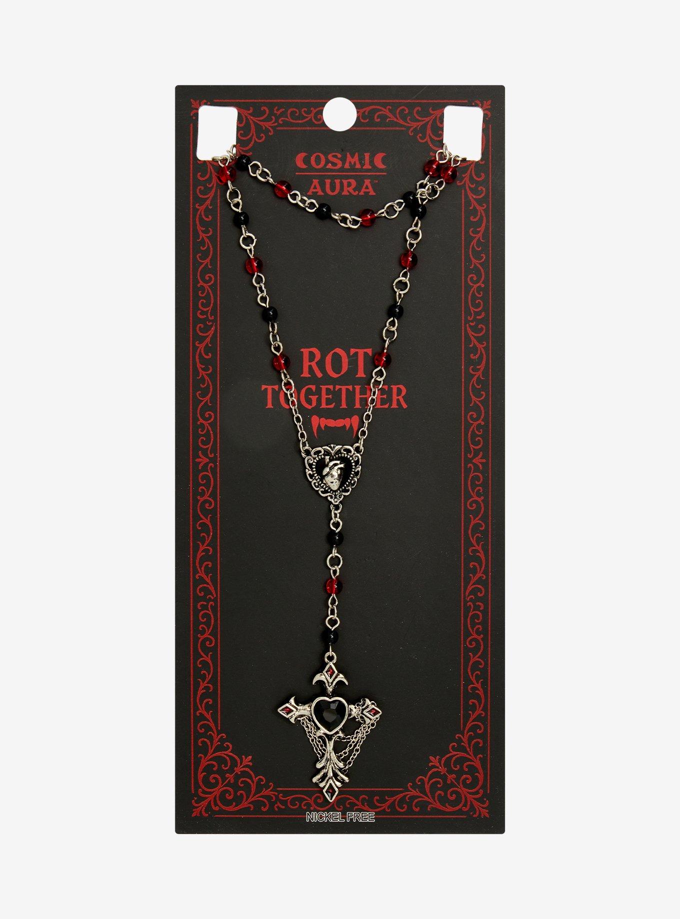 Cosmic Aura Heart Cross Rosary Necklace Set, , hi-res