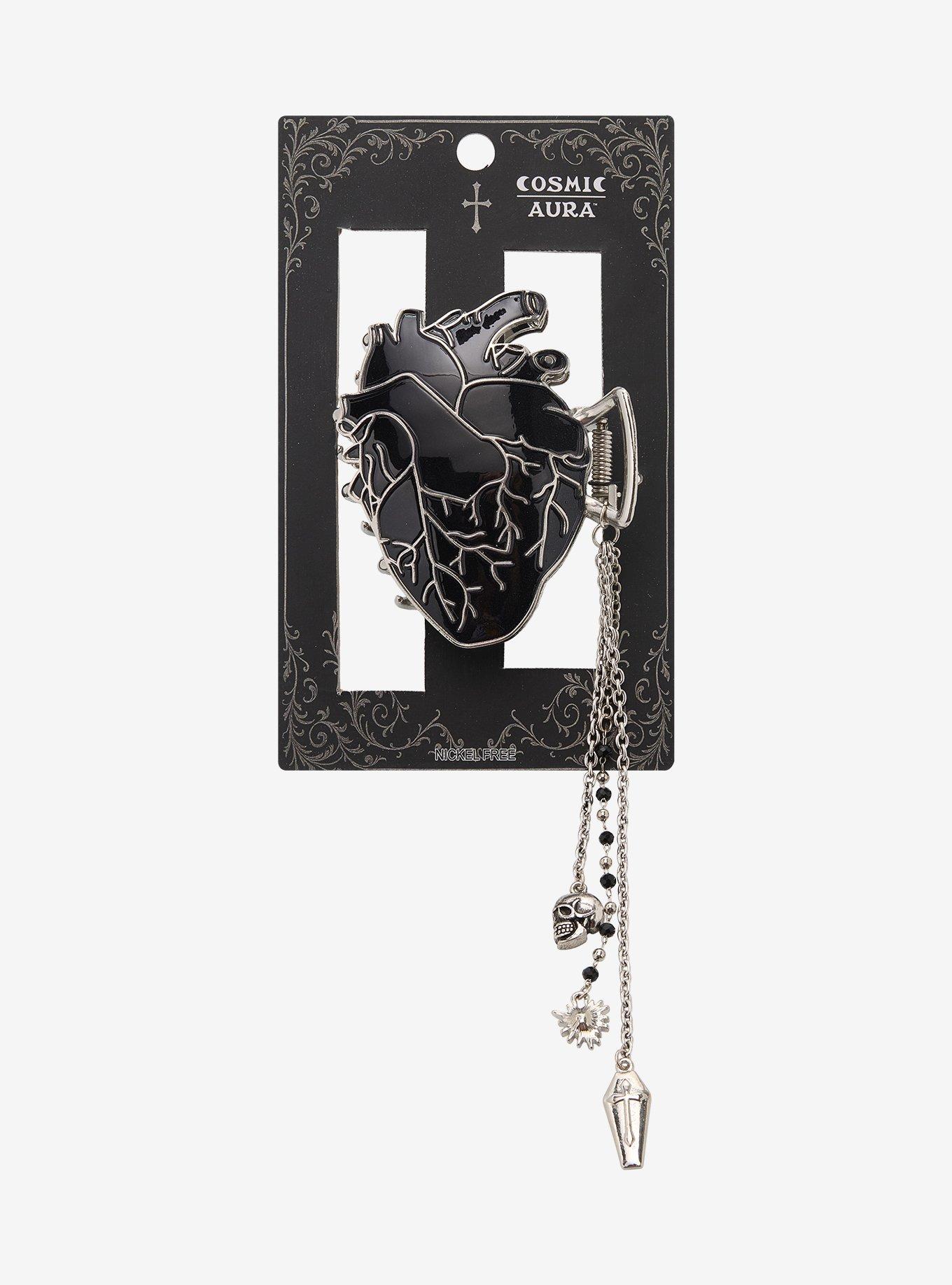Cosmic Aura Black Anatomical Heart Claw Hair Clip, , hi-res