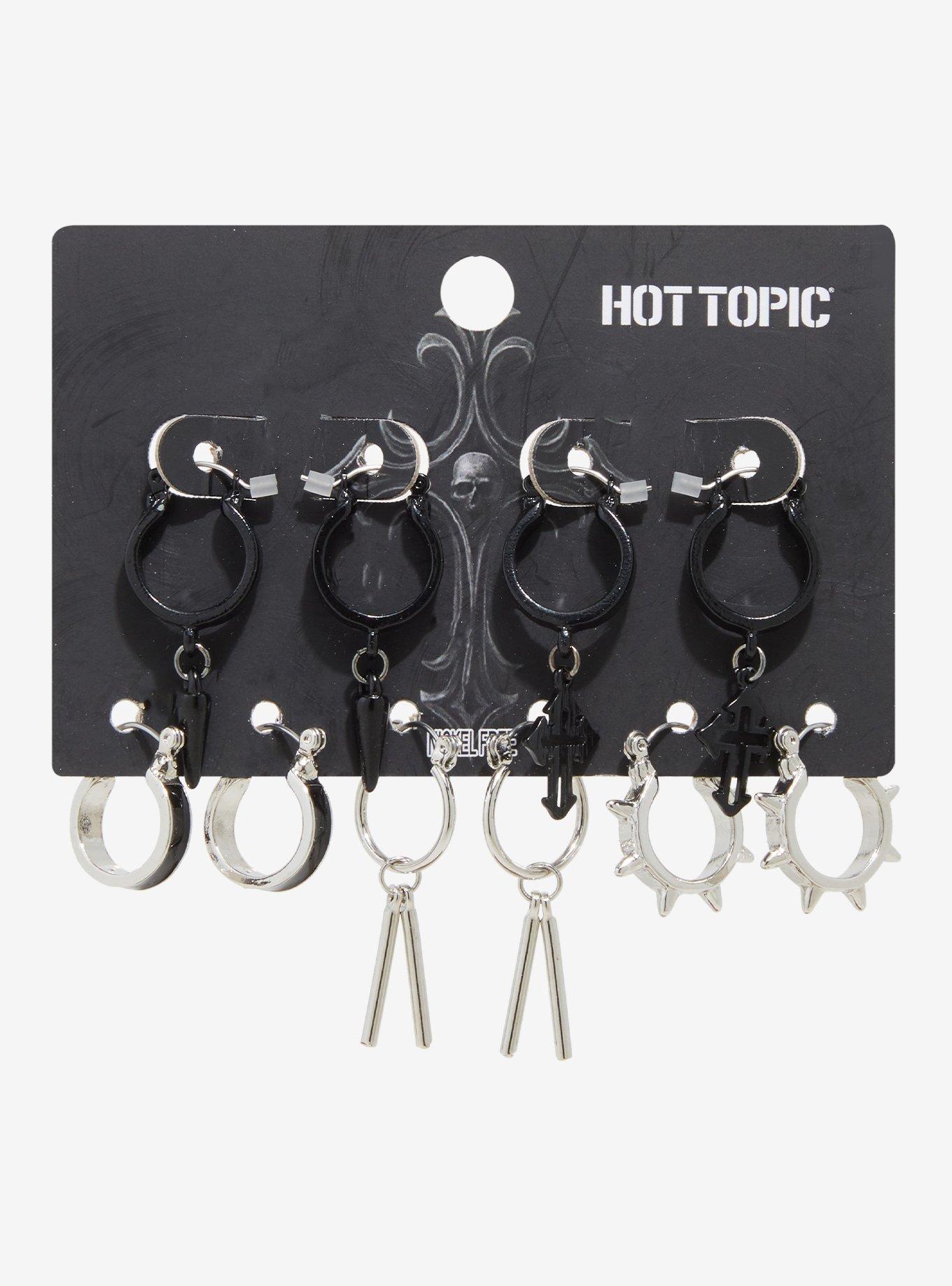 Gothic Cross Spike Huggie Hoop Set, , hi-res
