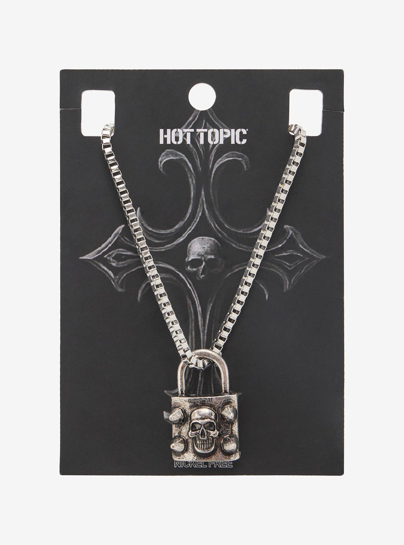 Skull Padlock Pendant Necklace, , hi-res