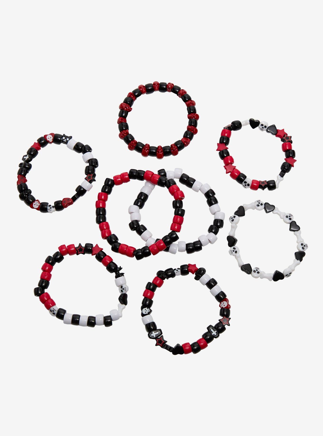Black & Red Skull Bead Bracelet Set, , hi-res