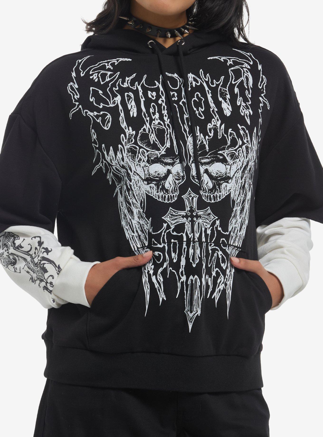 Social Collision Sorrow Souls Skull Girls Twofer Hoodie, , hi-res