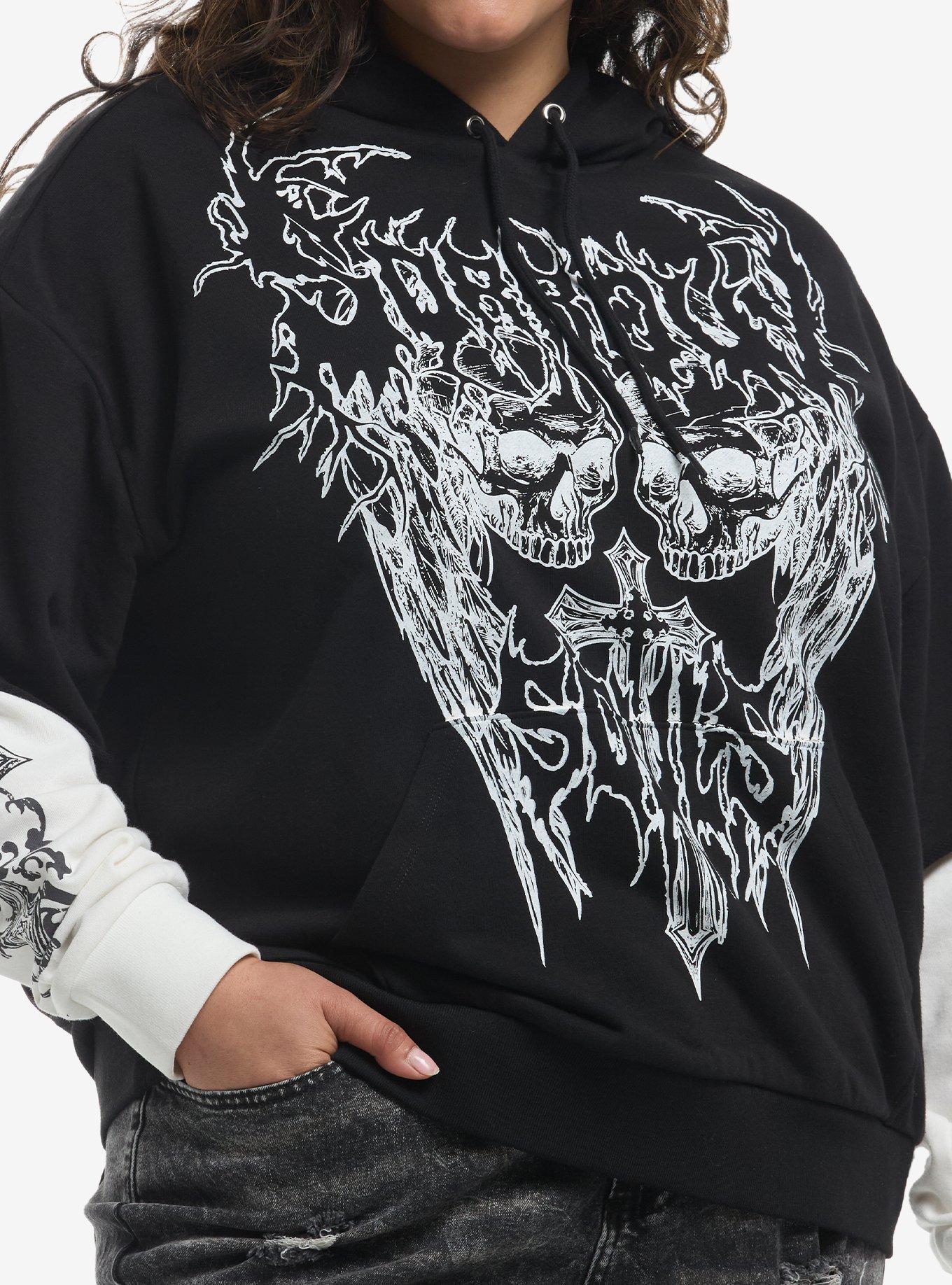 Social Collision Sorrow Souls Skull Girls Twofer Hoodie Plus Size, , hi-res