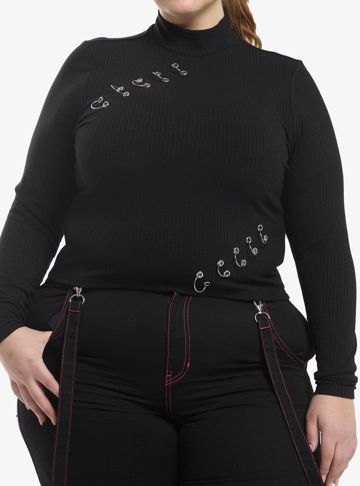 Social Collision Black Pierced Girls Long-Sleeve Top, , hi-res