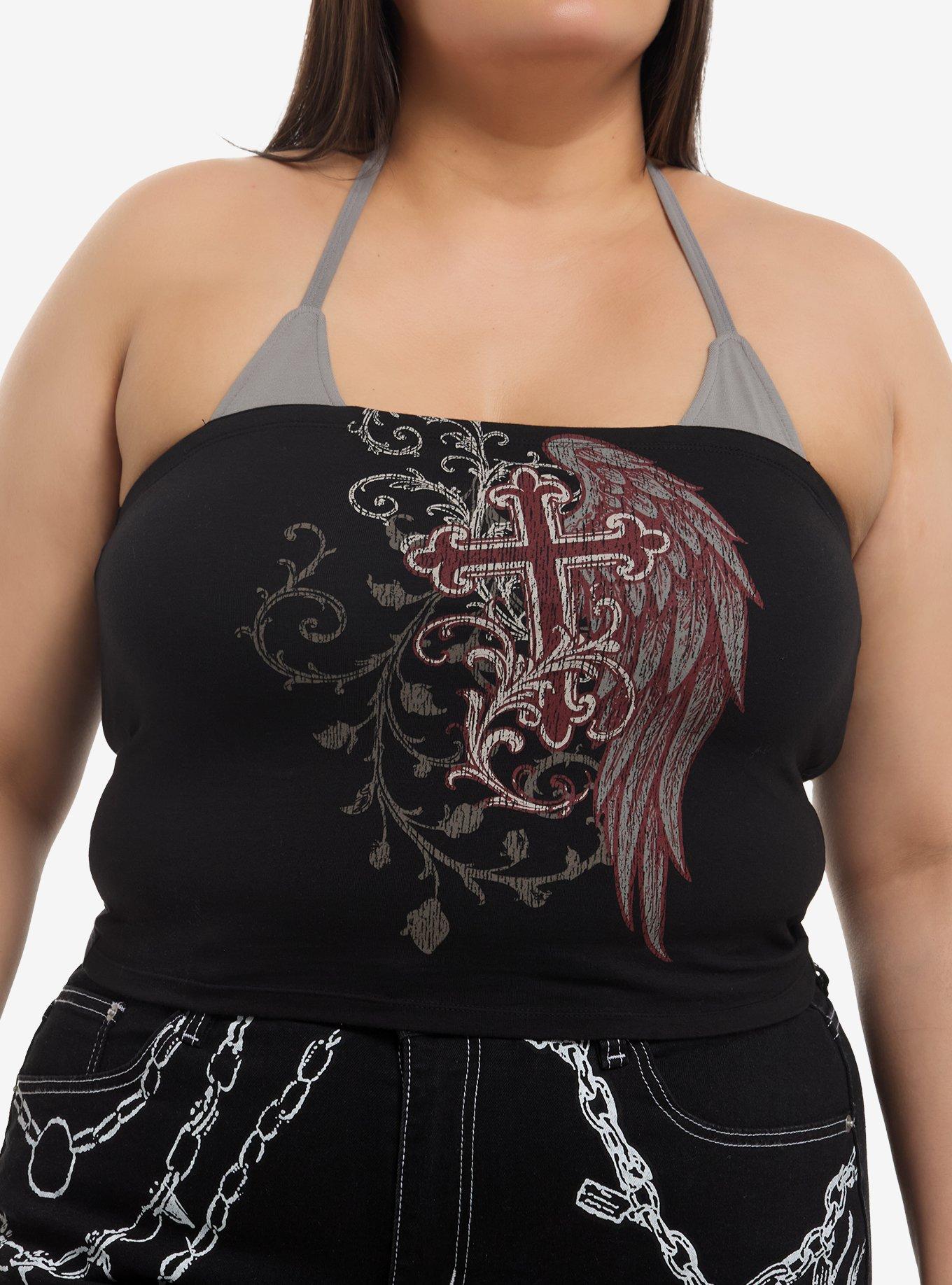 SOCIALCOLLISION Social Collision Winged Cross & Filigree Girls Halter Top Plus Size