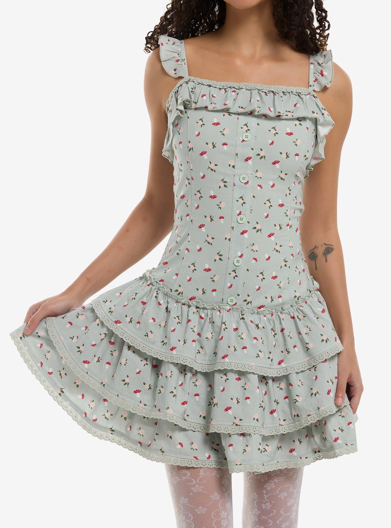 THORNANDFABLE Thorn & Fable Mint Green Mushroom Ruffle Dress