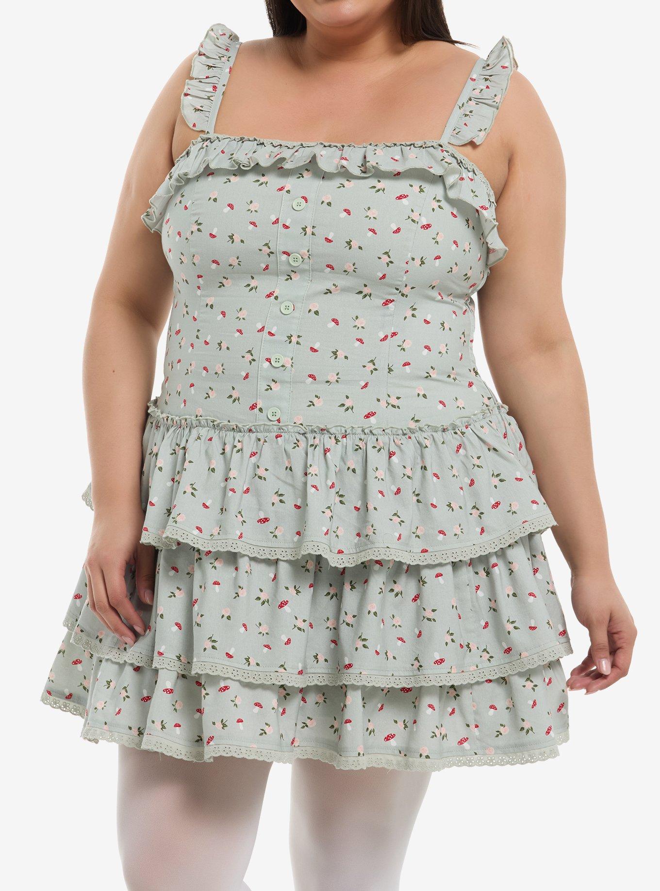 Thorn & Fable Mint Green Mushroom Ruffle Dress Plus Size, , hi-res