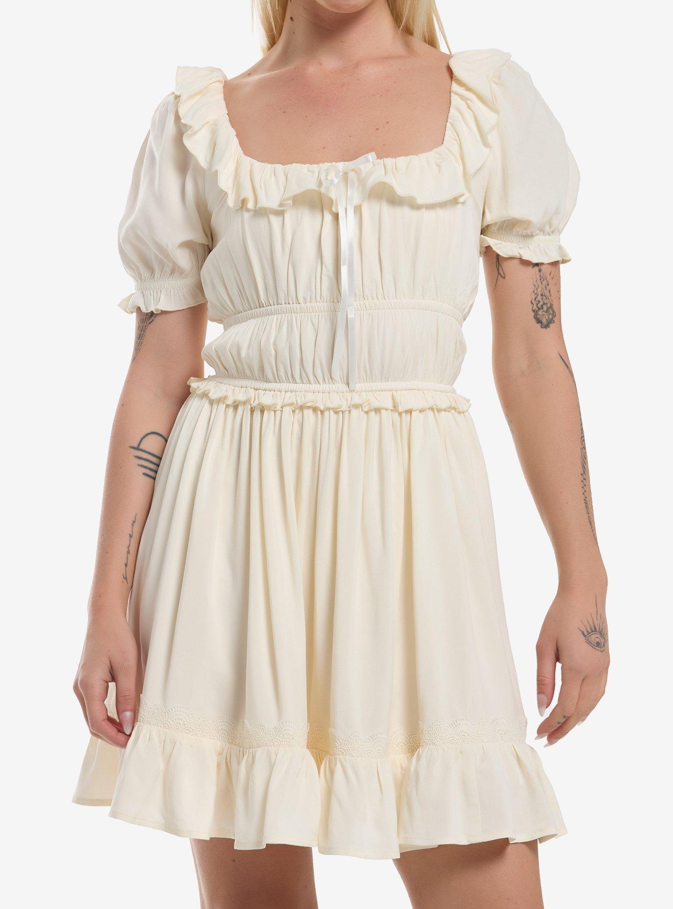 Thorn & Fable Cream Lace Trim Empire Mini Dress, , hi-res