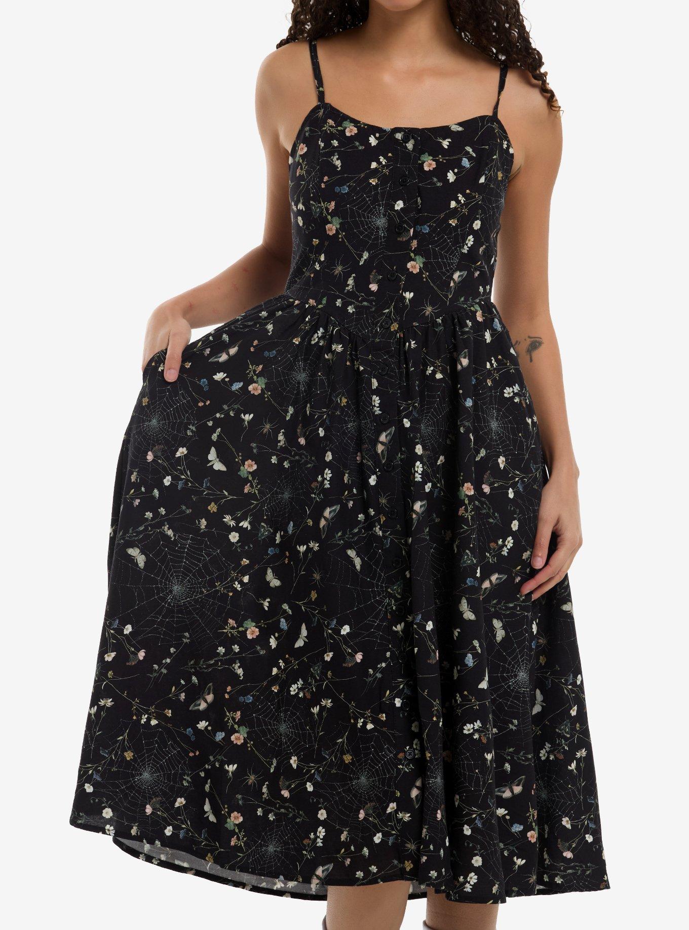 Cosmic Aura Floral Spiderweb Midi Dress, , hi-res