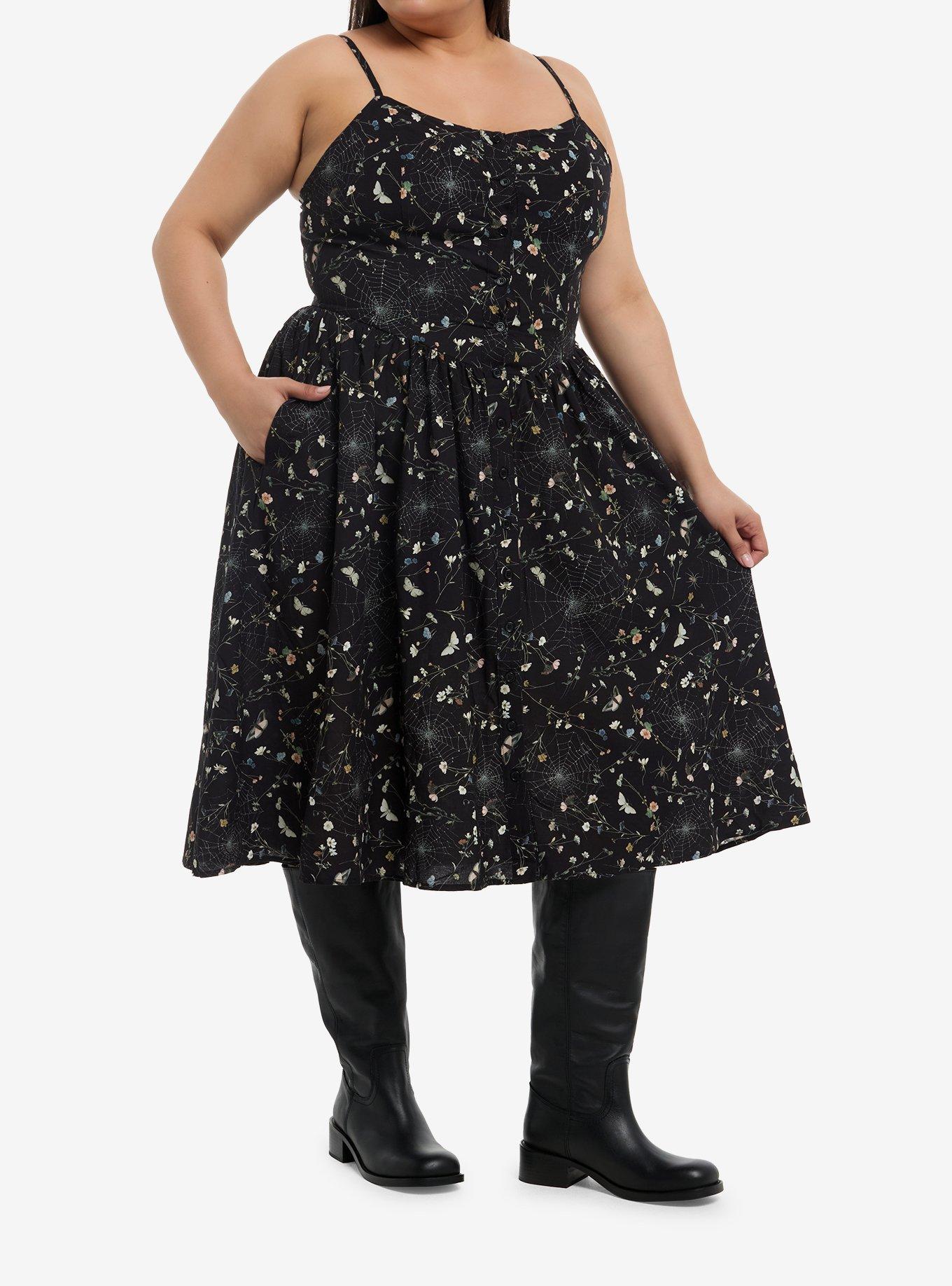 Cosmic Aura Floral Spiderweb Midi Dress Plus Size, , hi-res
