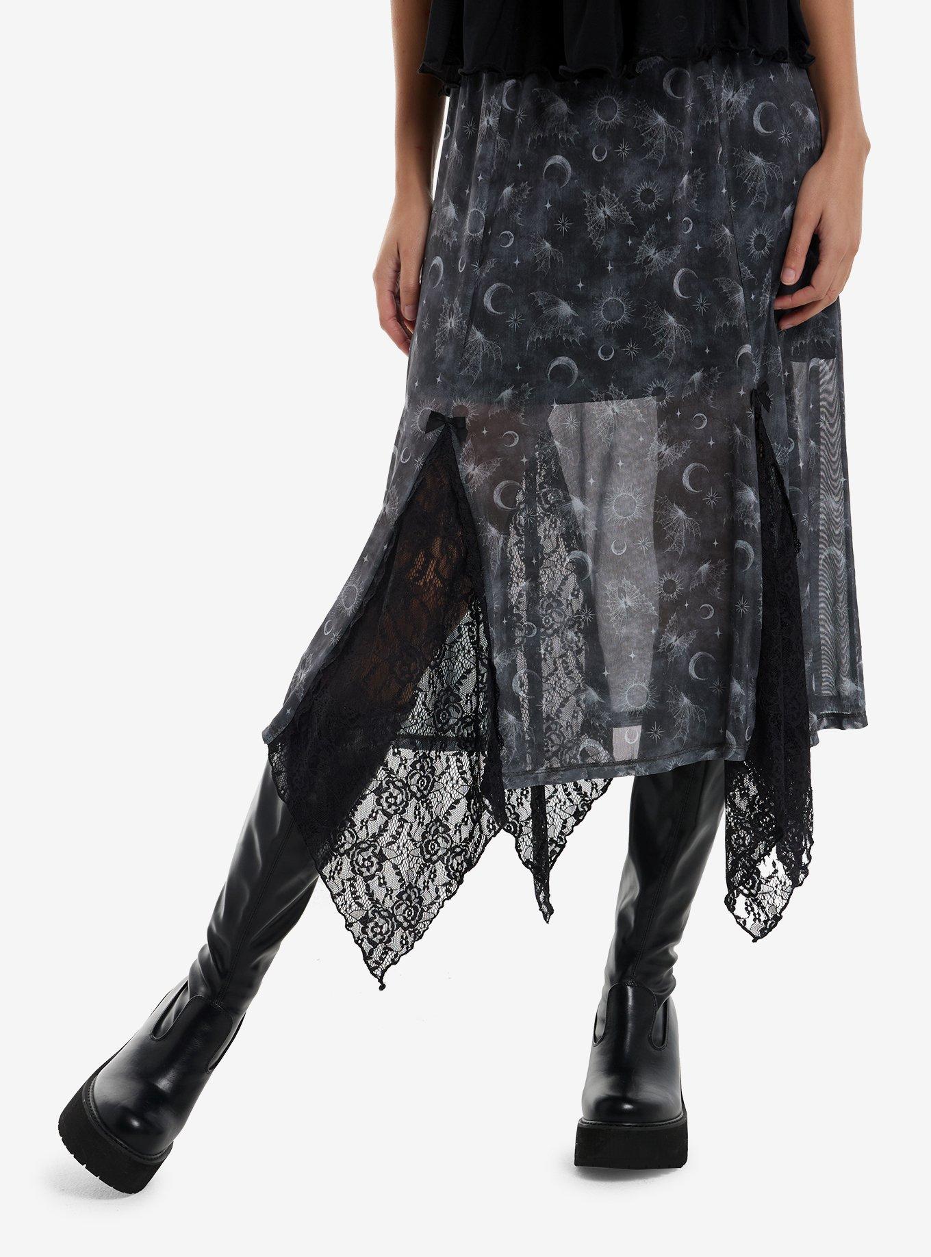Cosmic Aura Spider Moth Celestial Mesh Midi Skirt, , hi-res