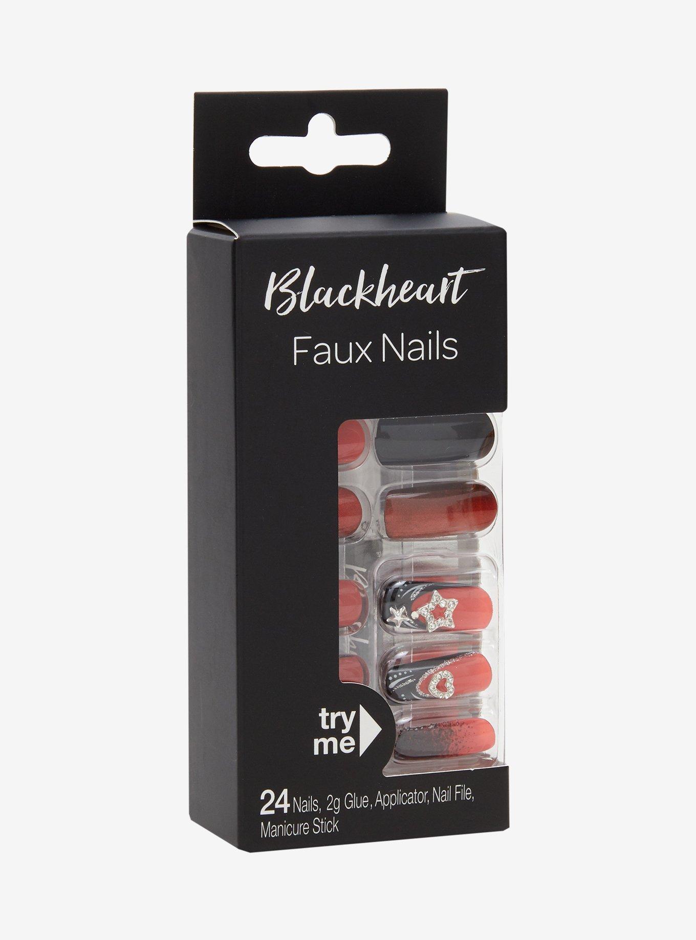 Blackheart Red & Black Star Rhinestone Press-On Nail Set, , hi-res