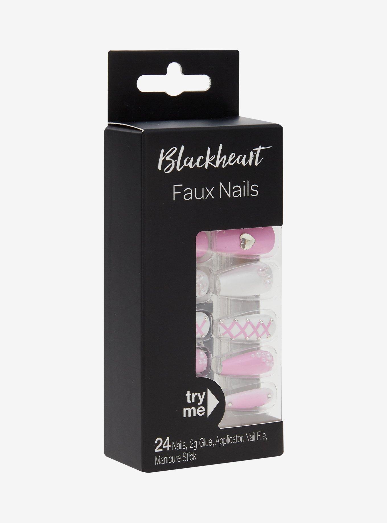 Blackheart Pink & White Bow Pearl Press-On Nail Set, , hi-res