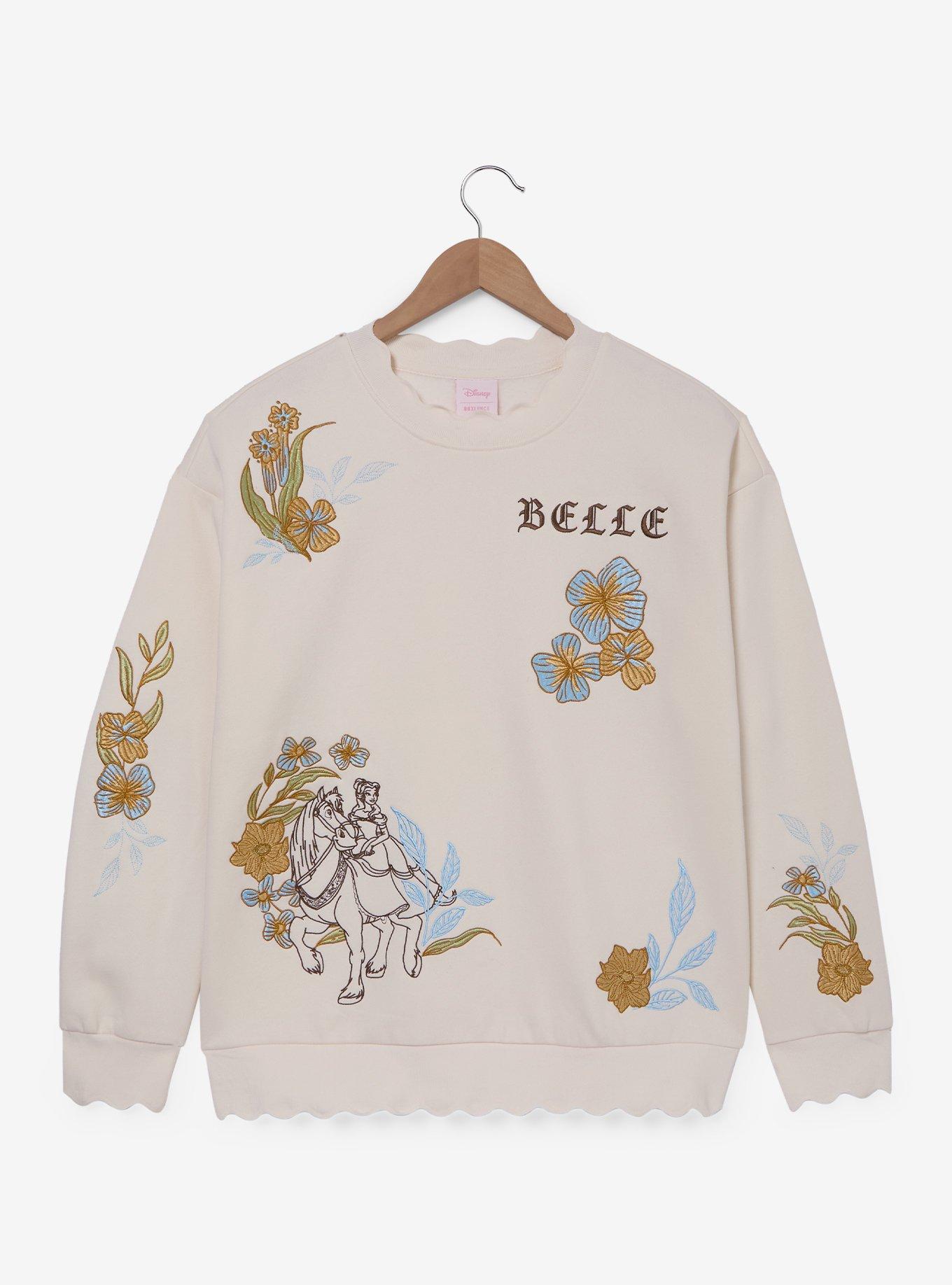 Disney Beauty and the Beast Belle & Phillipe Floral Women's Crewneck &mdash; BoxLunch Exclusive, , hi-res