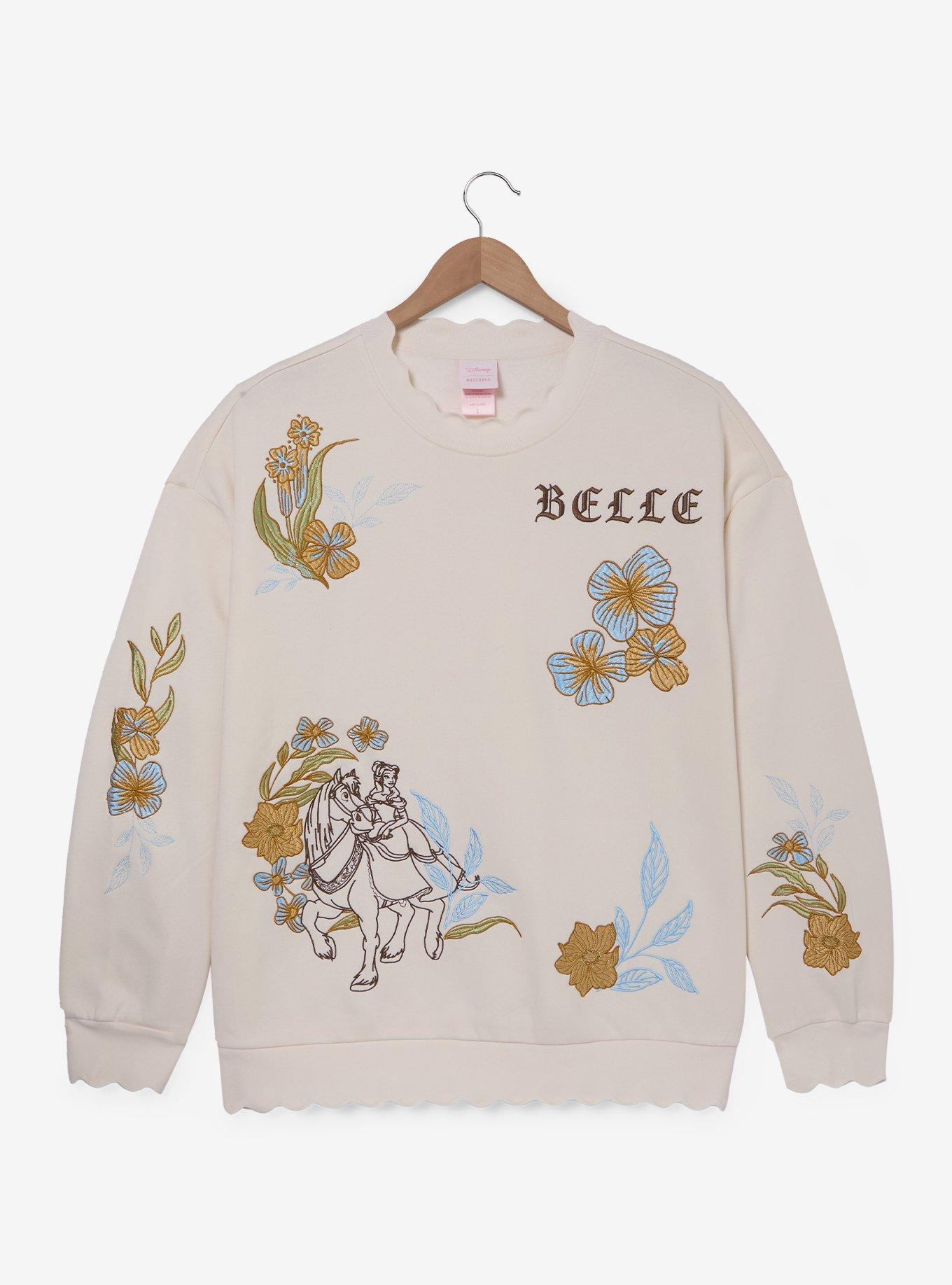 Disney Beauty and the Beast Belle & Phillipe Floral Women's Plus Size Crewneck &mdash; BoxLunch Exclusive, , hi-res