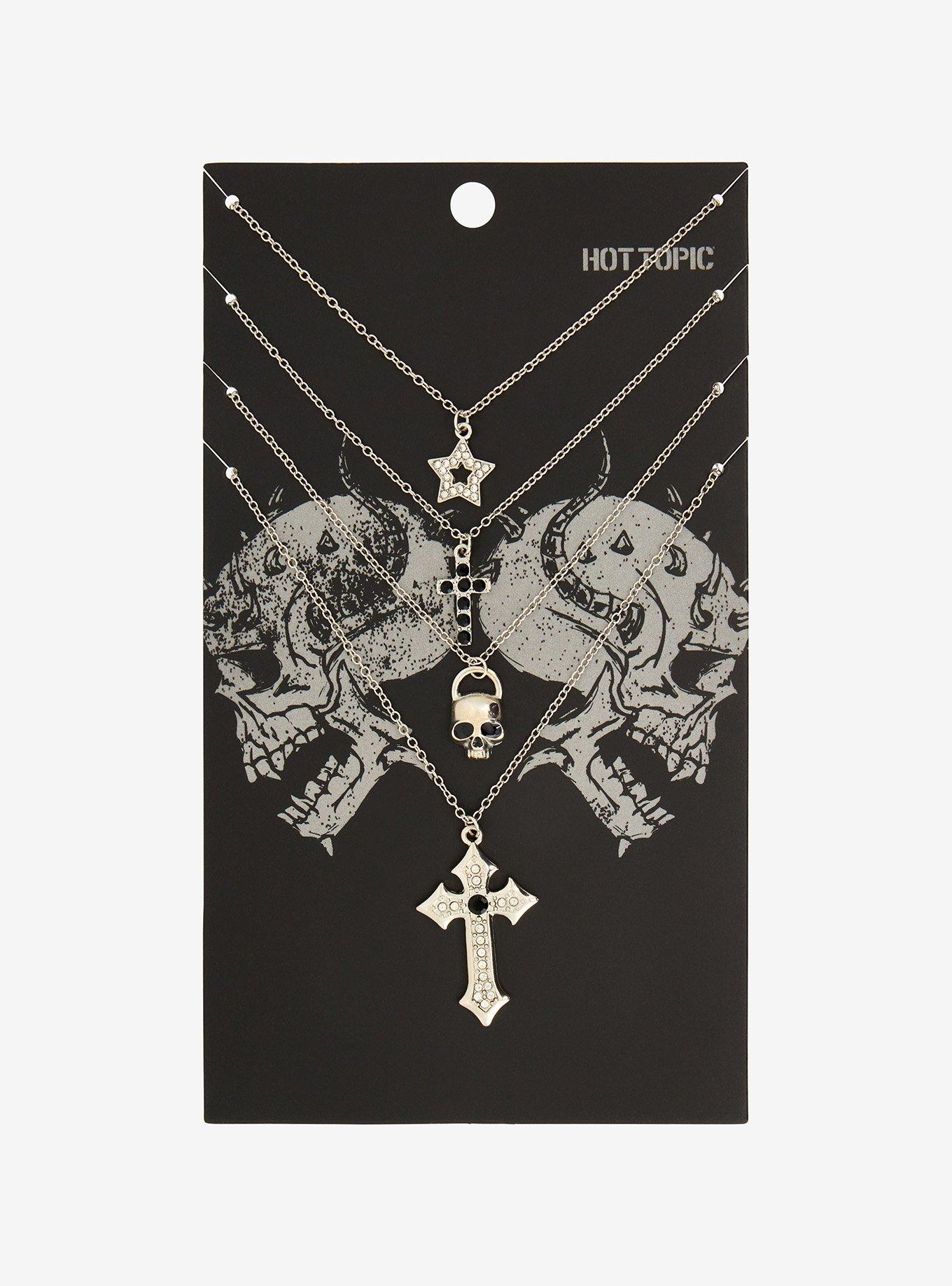 Bling Star Cross Skull Necklace Set, , hi-res
