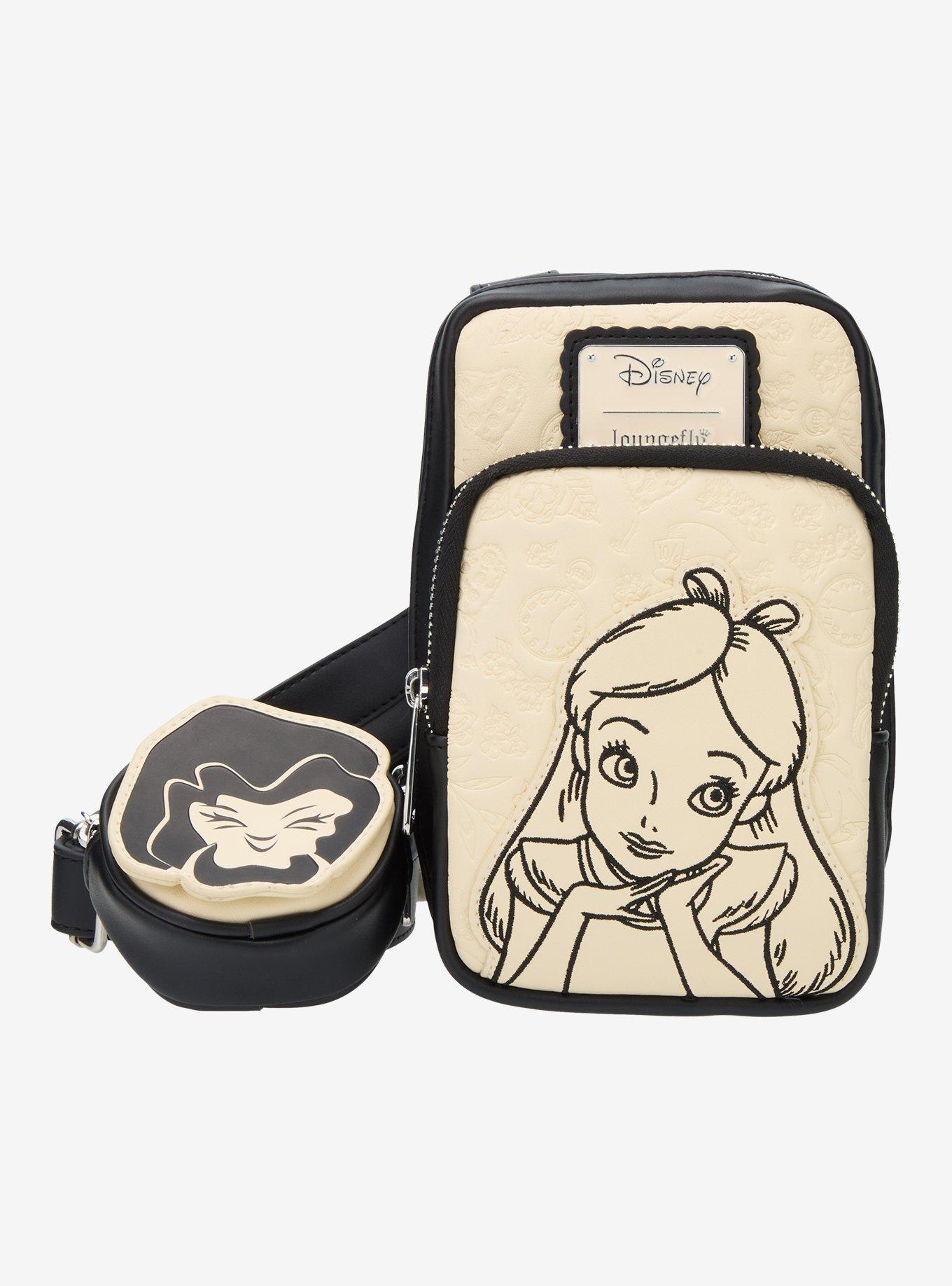 Loungefly Disney Alice In Wonderland Black & White Floral Sling Bag With Coin Purse, , hi-res