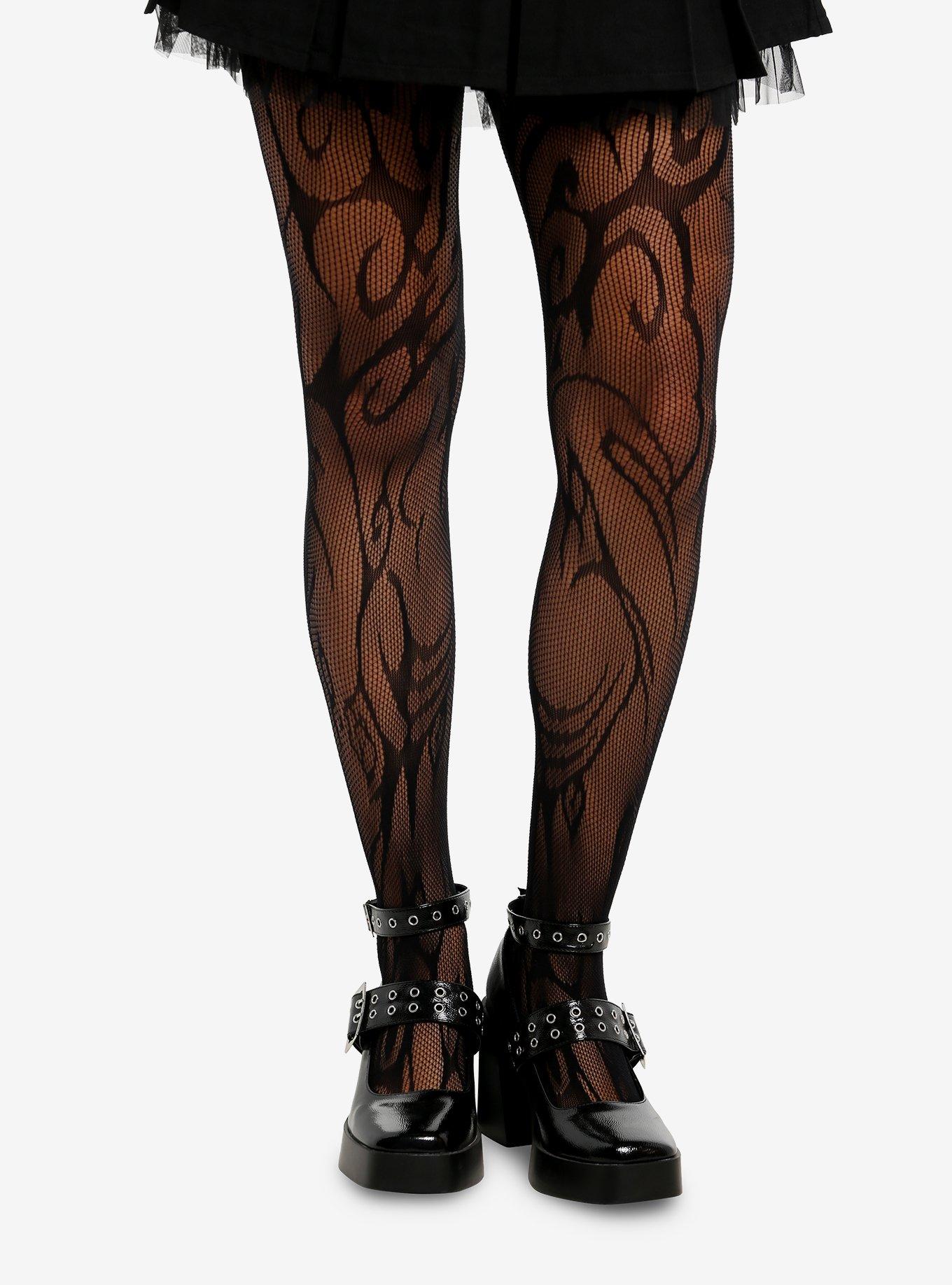 Black Filigree Fishnet Tights, , hi-res