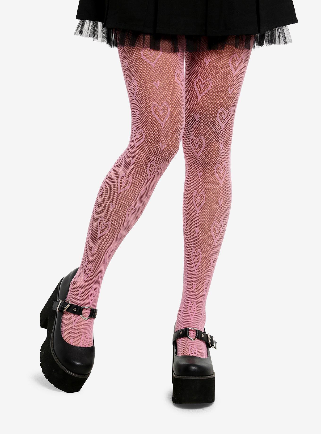Pink Heart Fishnet Tights, , hi-res