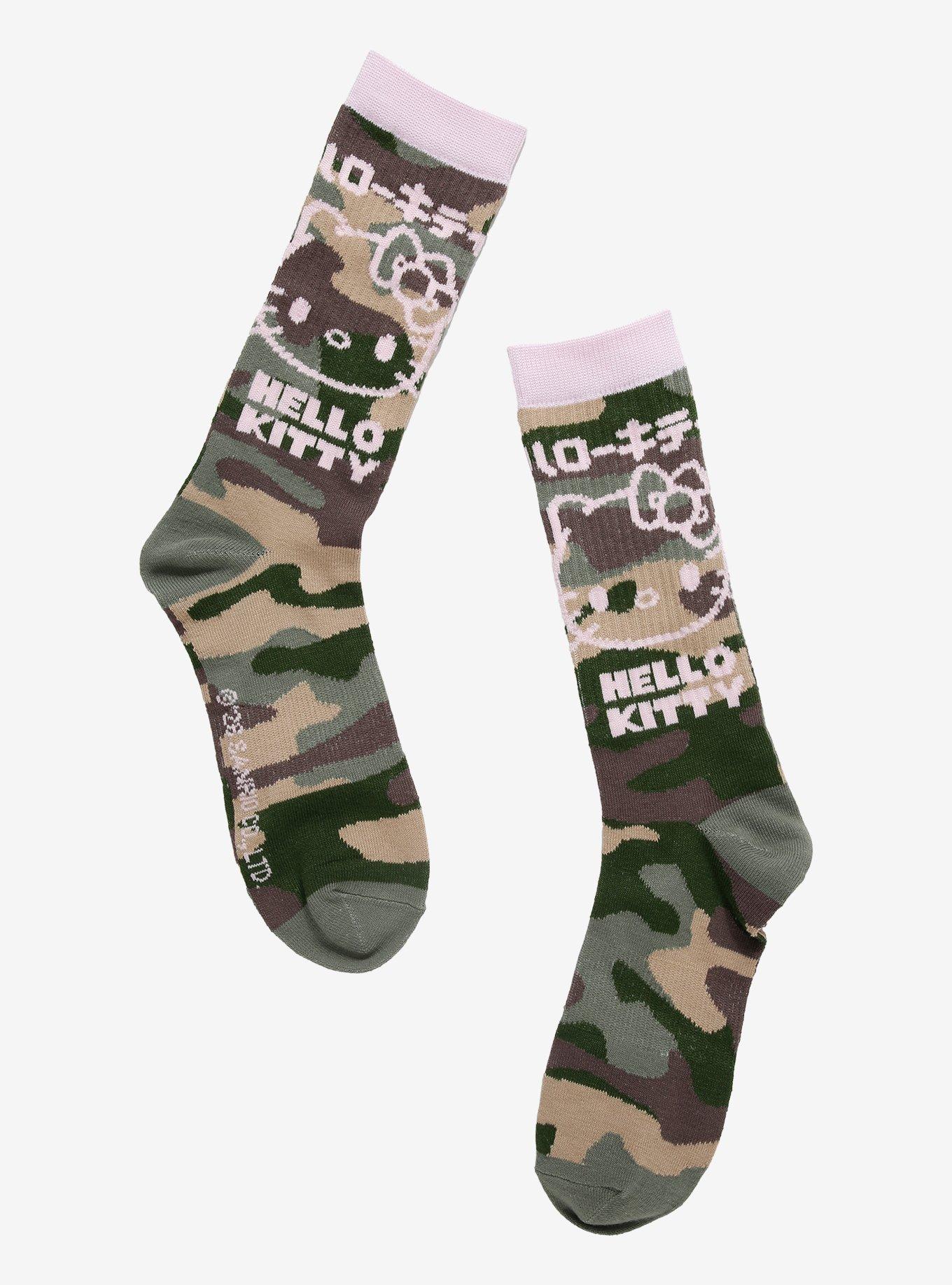 Hello Kitty Camouflage Pink Crew Socks, , hi-res