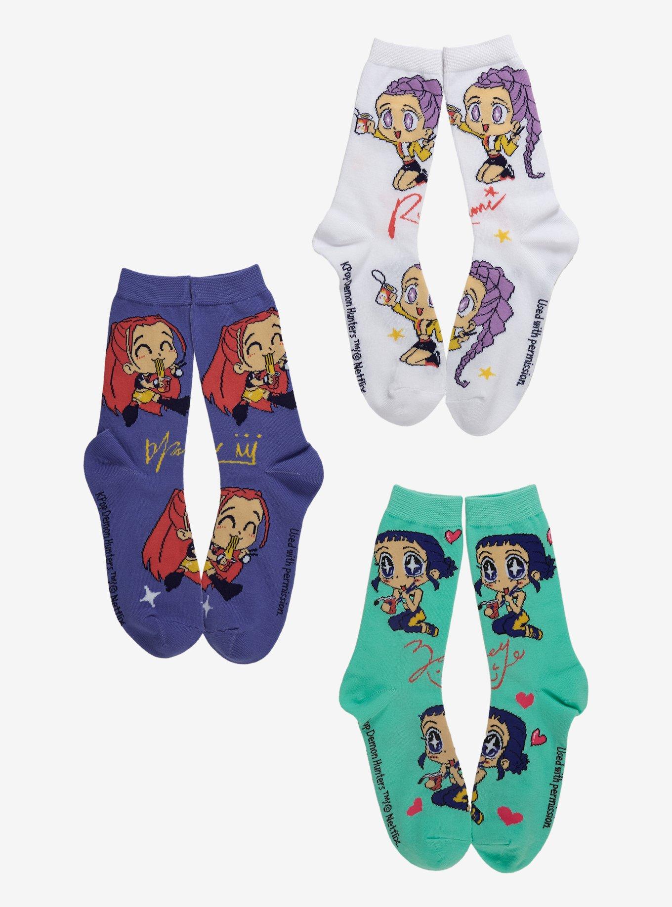 KPop Demon Hunters Chibi Huntrix Crew Socks 3 Pair | Hot Topic