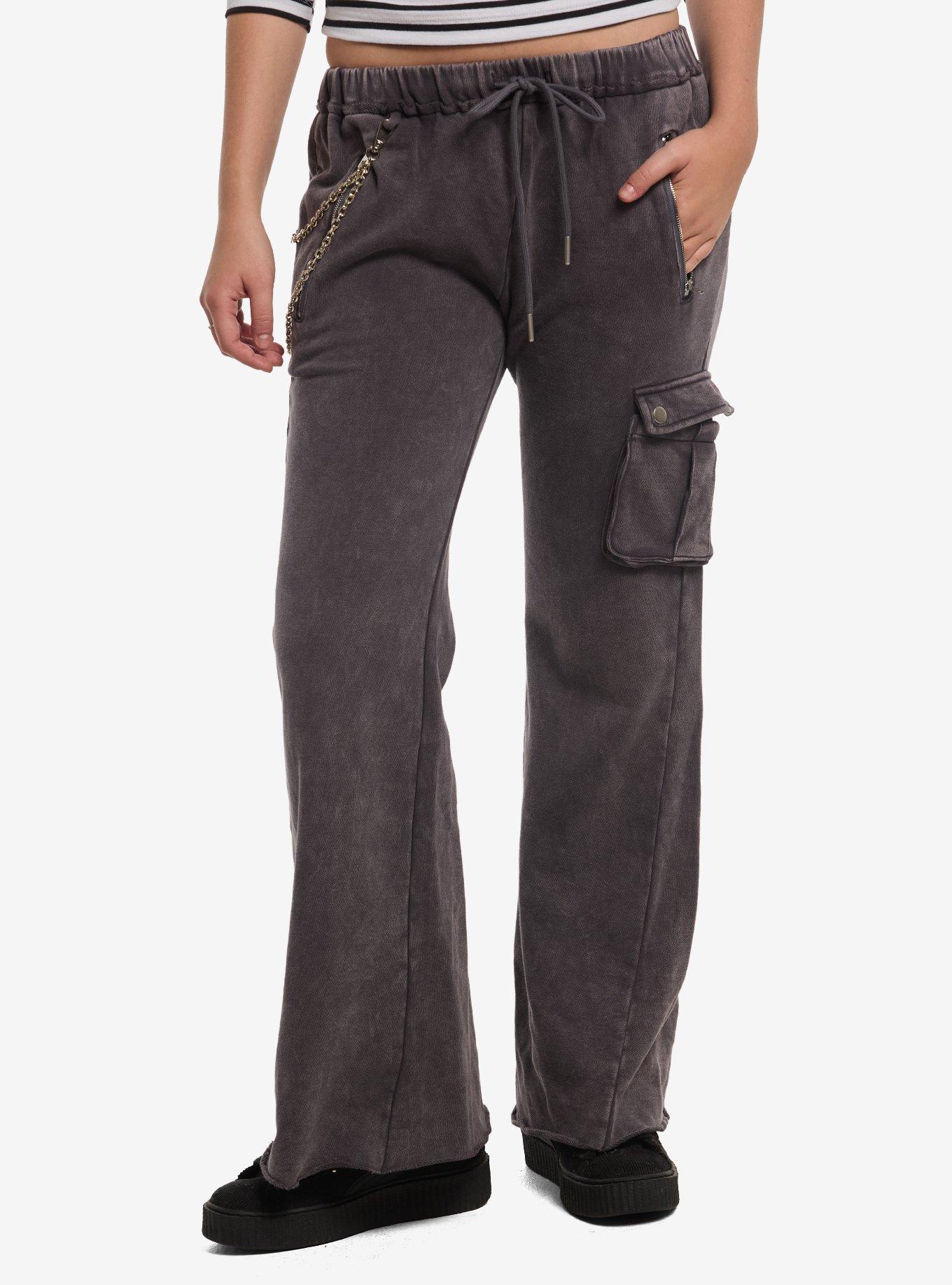 Grey Wash Side Chain Cargo Pocket Girls Lounge Pants, , hi-res