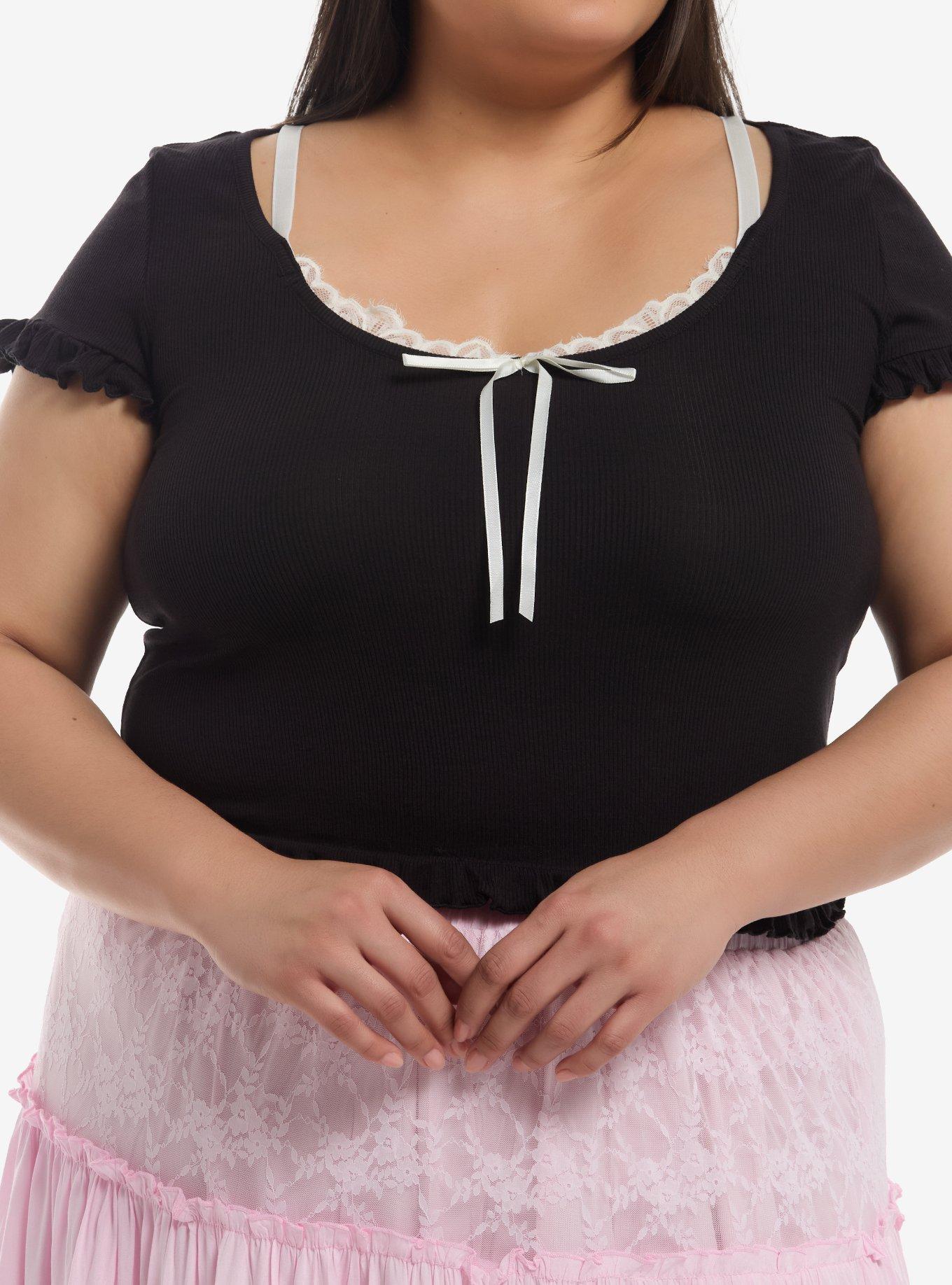 Thorn & Fable Black & White Ruffle Girls Crop Top Plus Size | Hot