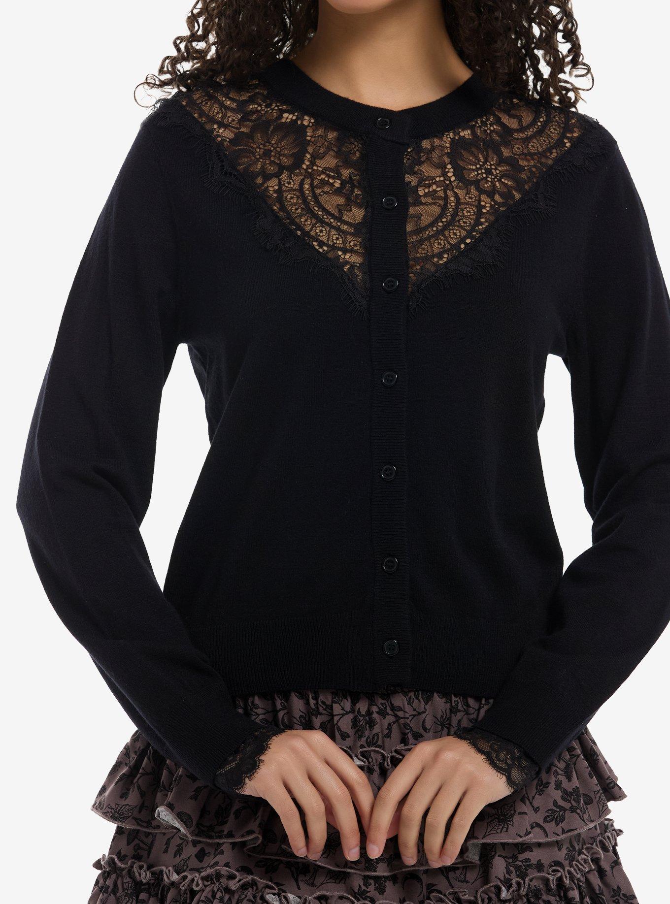 Cosmic Aura Black Lace Panel Girls Cardigan, , hi-res