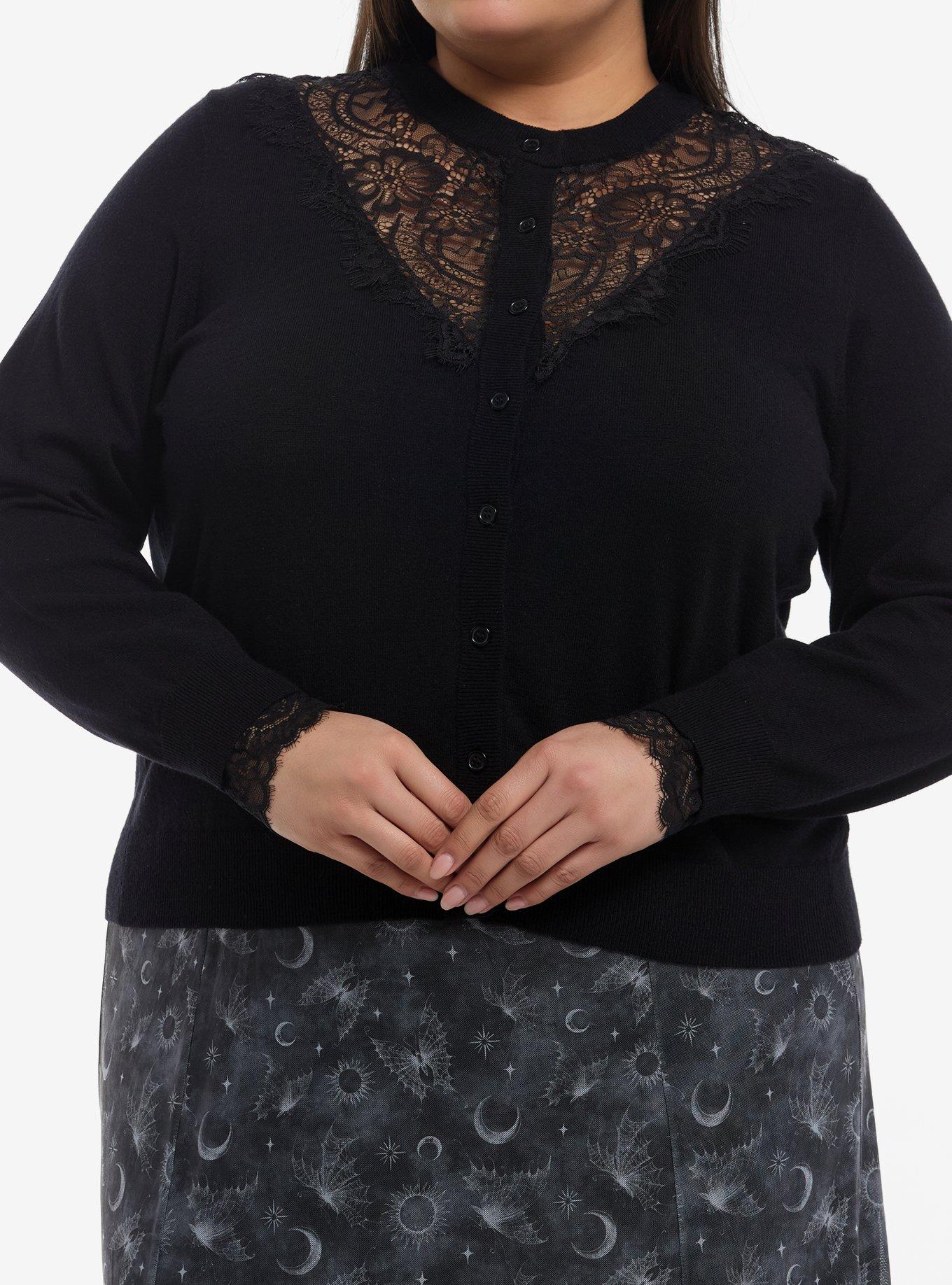 Cosmic Aura Black Lace Panel Girls Cardigan Plus Size, , hi-res