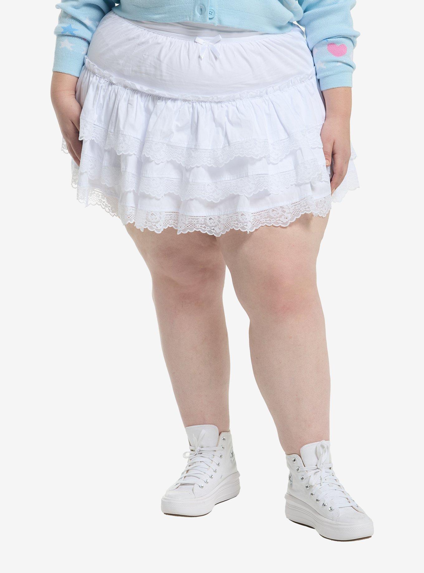 Thorn & Fable White Lace Trim Tiered Skirt Plus Size, , hi-res