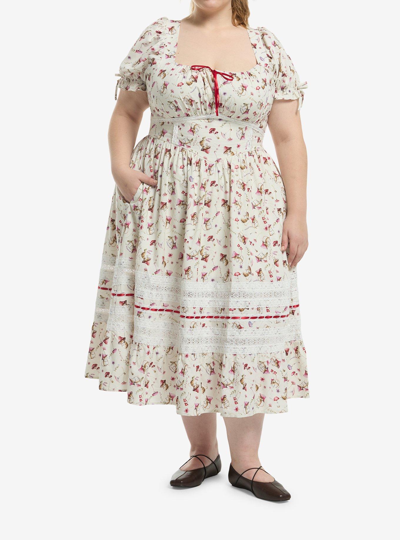 Thorn & Fable Mouse Mushroom Ribbon & Lace Tiered Dress Plus Size, , hi-res