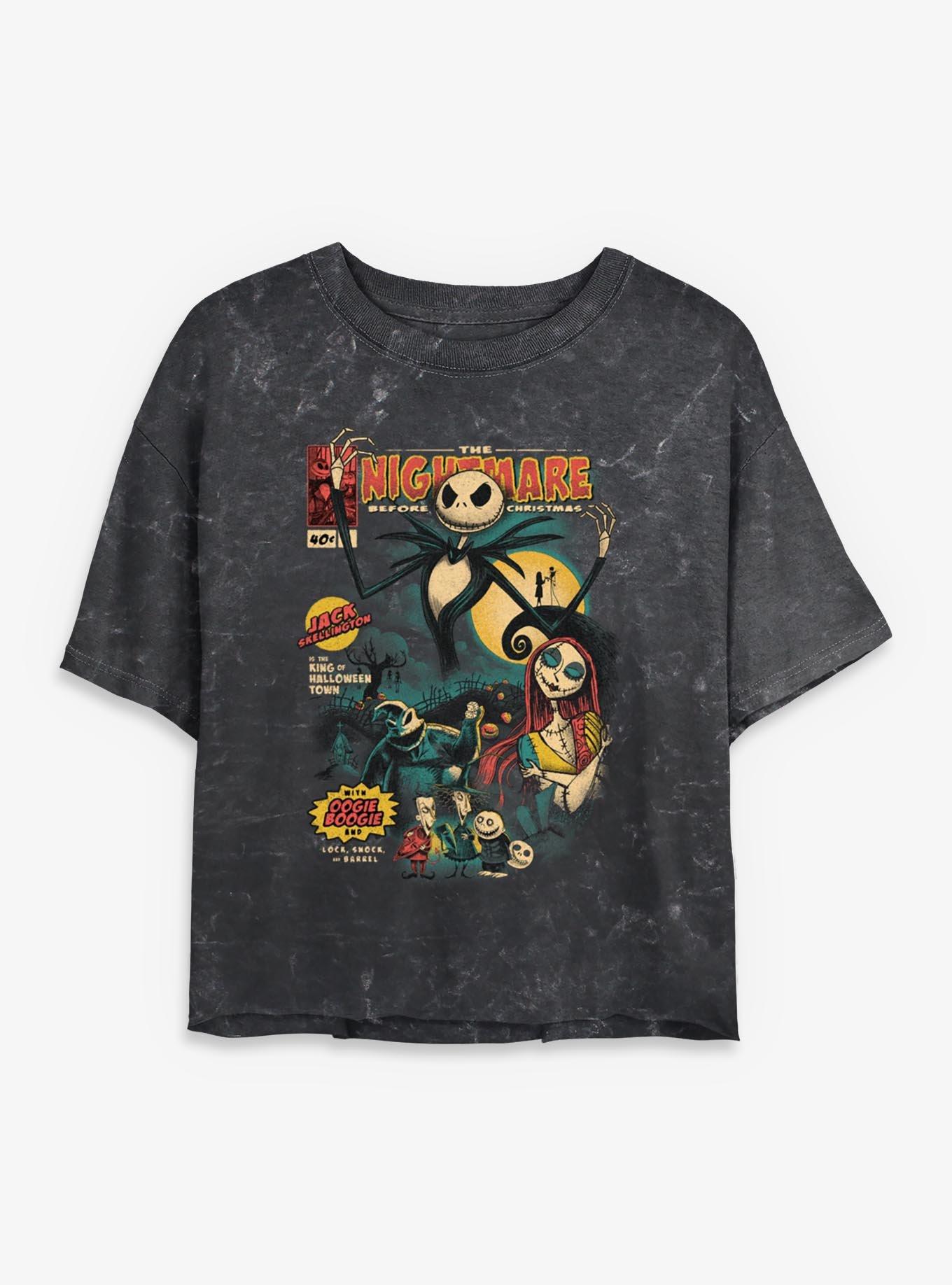 The Nightmare Before Christmas Comic Cover Style Mineral Wash Womens Crop T-Shirt, , hi-res
