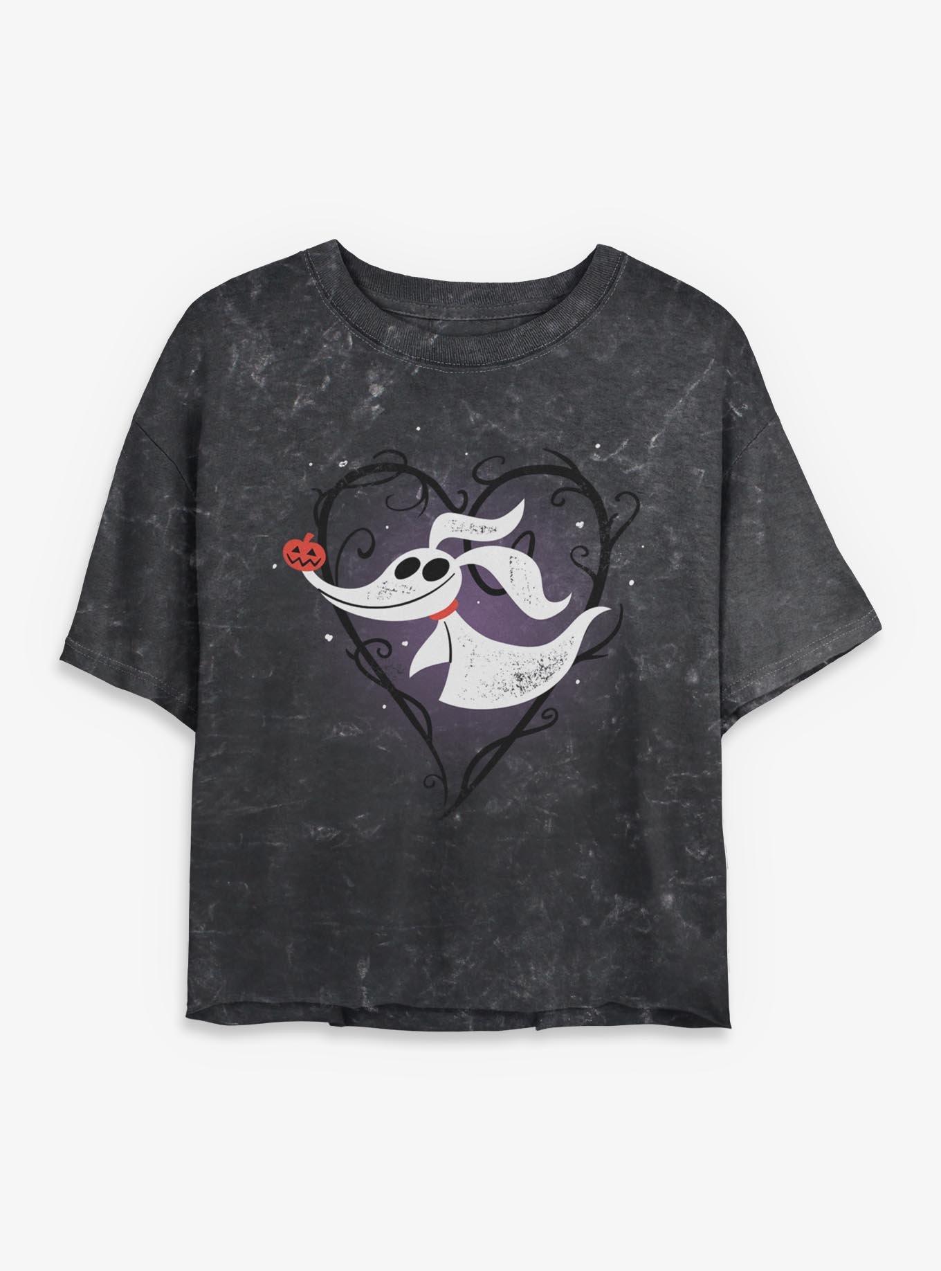 The Nightmare Before Christmas Zero Heart Mineral Wash Womens Crop T-Shirt, , hi-res
