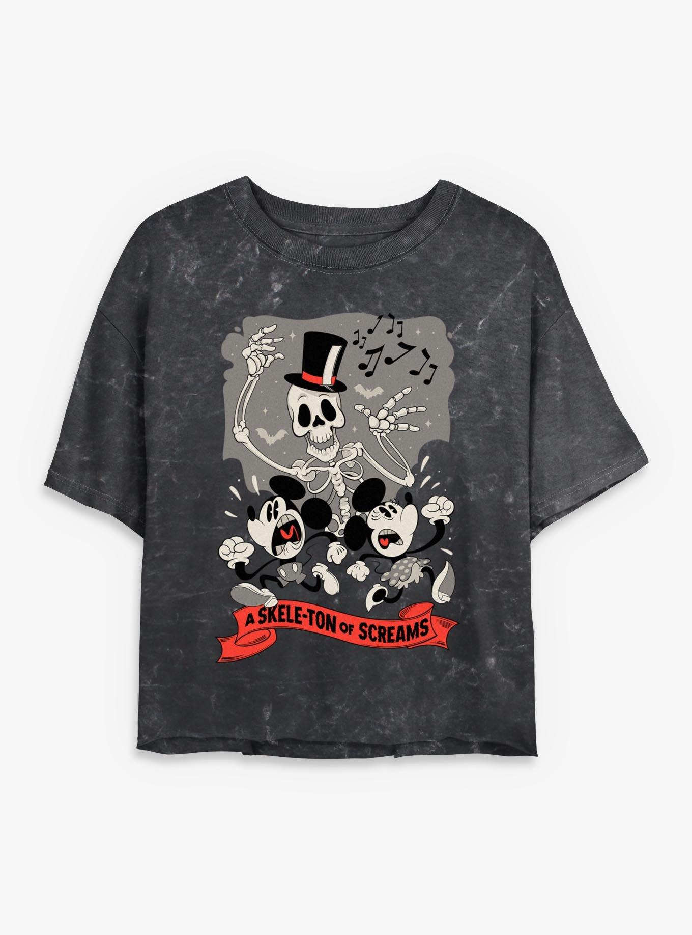 Disney Mickey Mouse Mickey A Skeleton Of Screams Mineral Wash Womens Crop T-Shirt, , hi-res