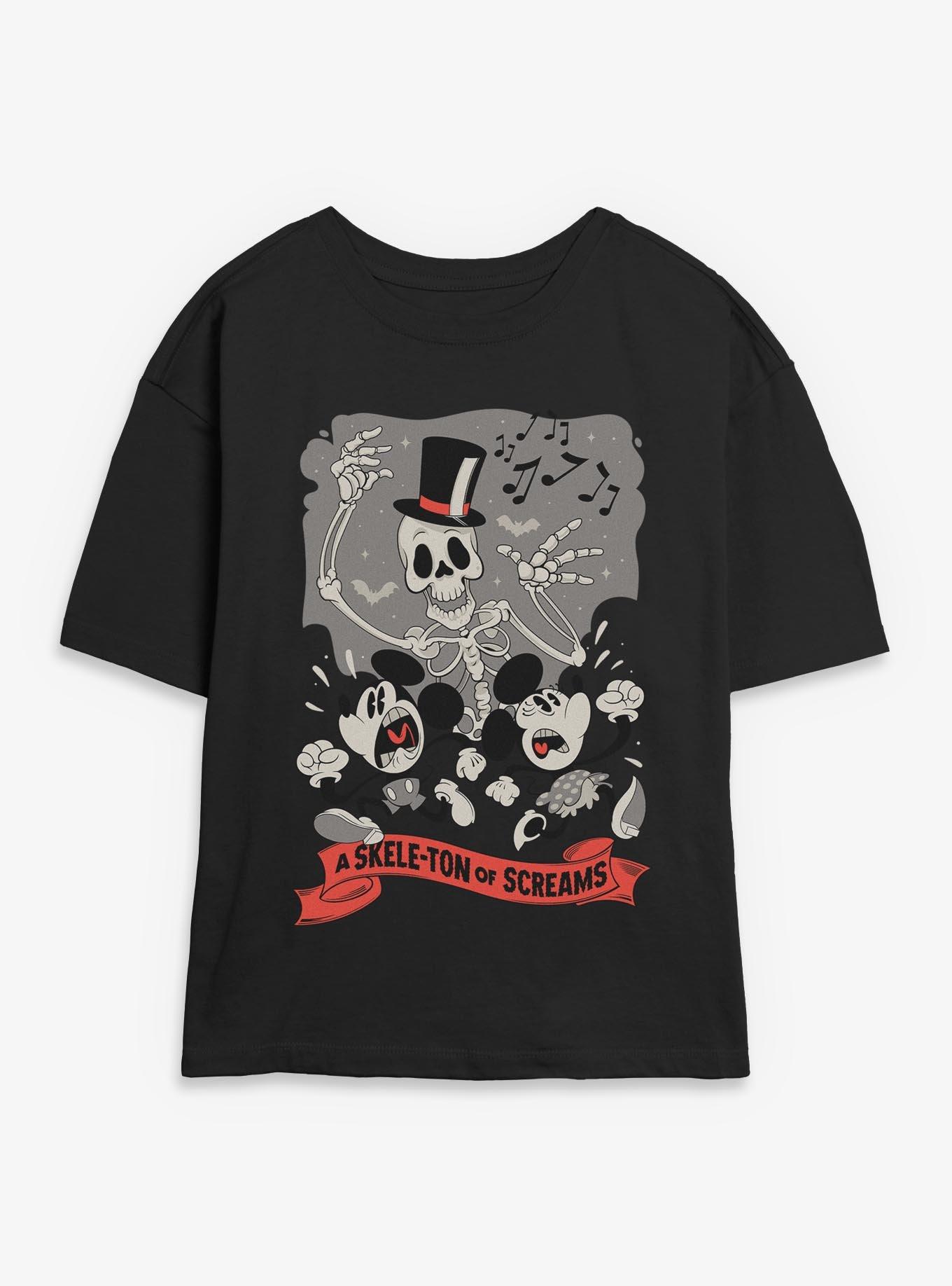 Disney Mickey Mouse Mickey A Skeleton Of Screams Womens Skimmer T-Shirt, BLACK, hi-res