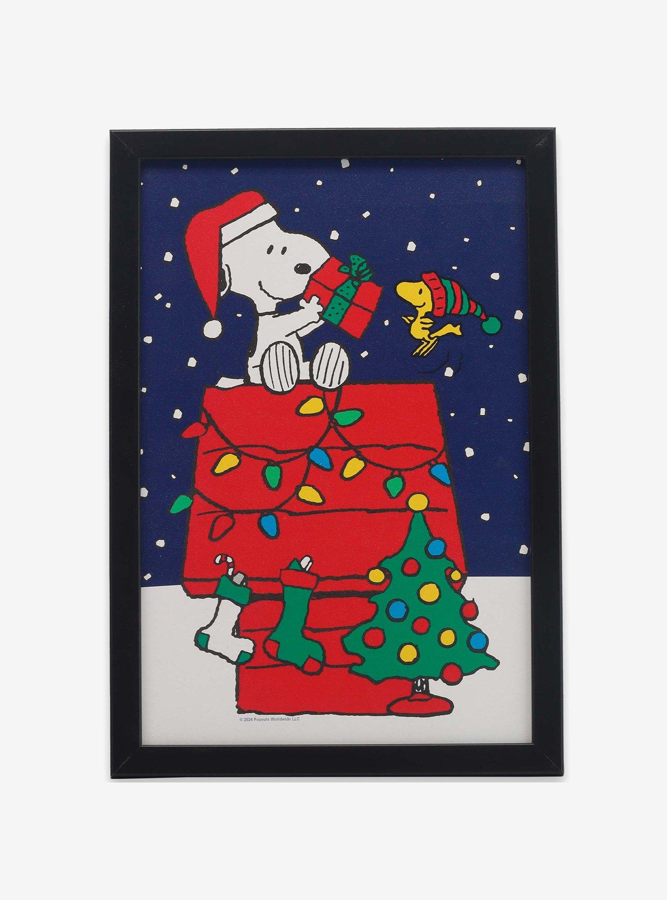 Peanuts Snoopy & Woodstock Christmas Scene Framed Wood Wall Decor, , hi-res