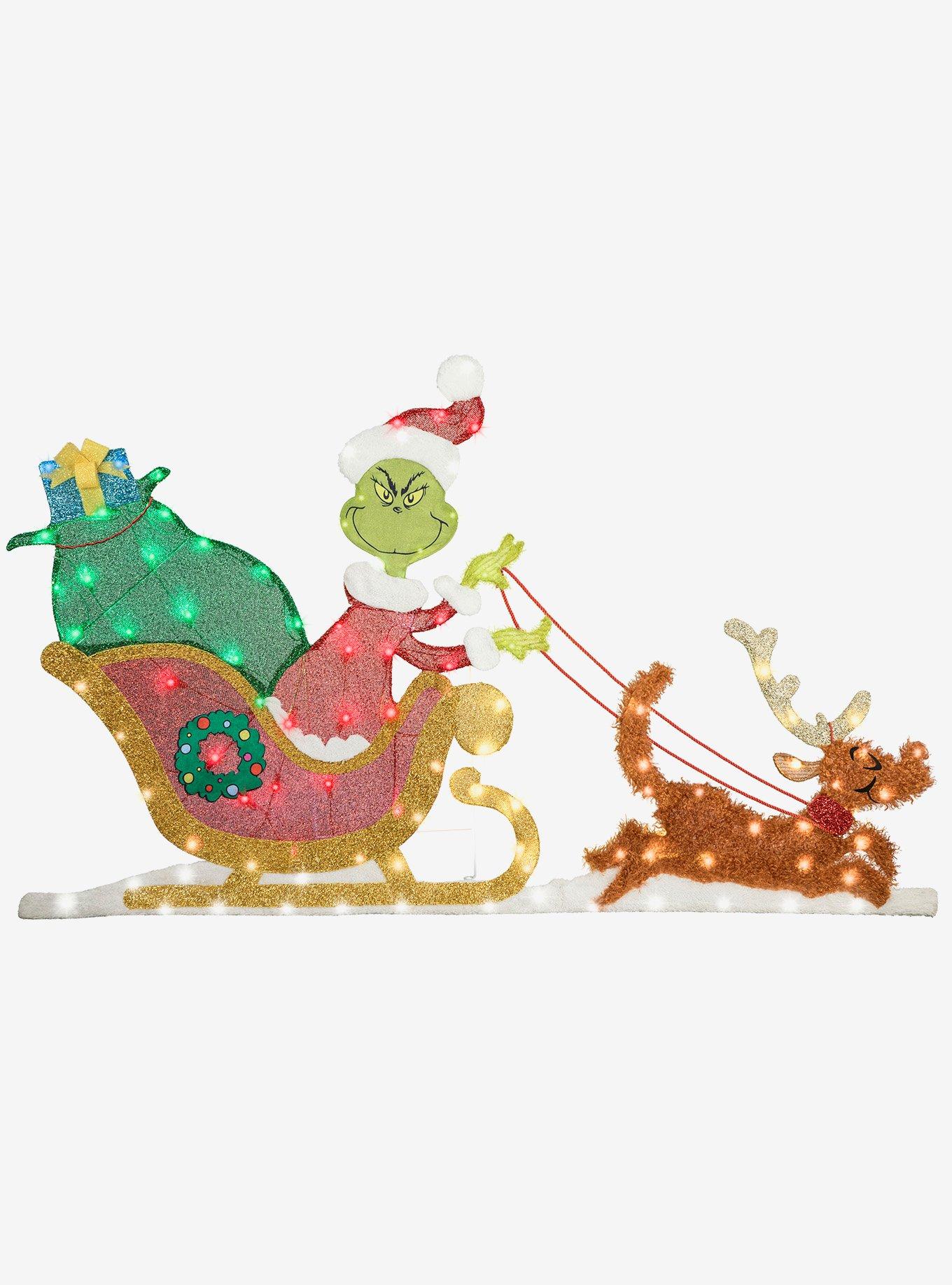 Dr. Seuss How The Grinch Stole Christmas Lighted KD Grinch Sleigh Scene Holiday Flat-tastics Yard Decor, , hi-res