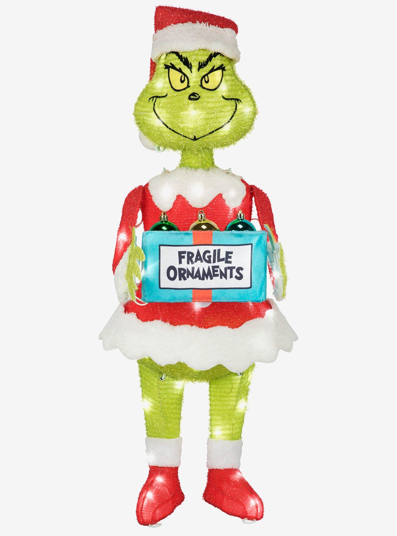 Dr. Seuss How The Grinch Stole Christmas Grinch with Ornament Box Lighted Tinsel Sculpture, , hi-res