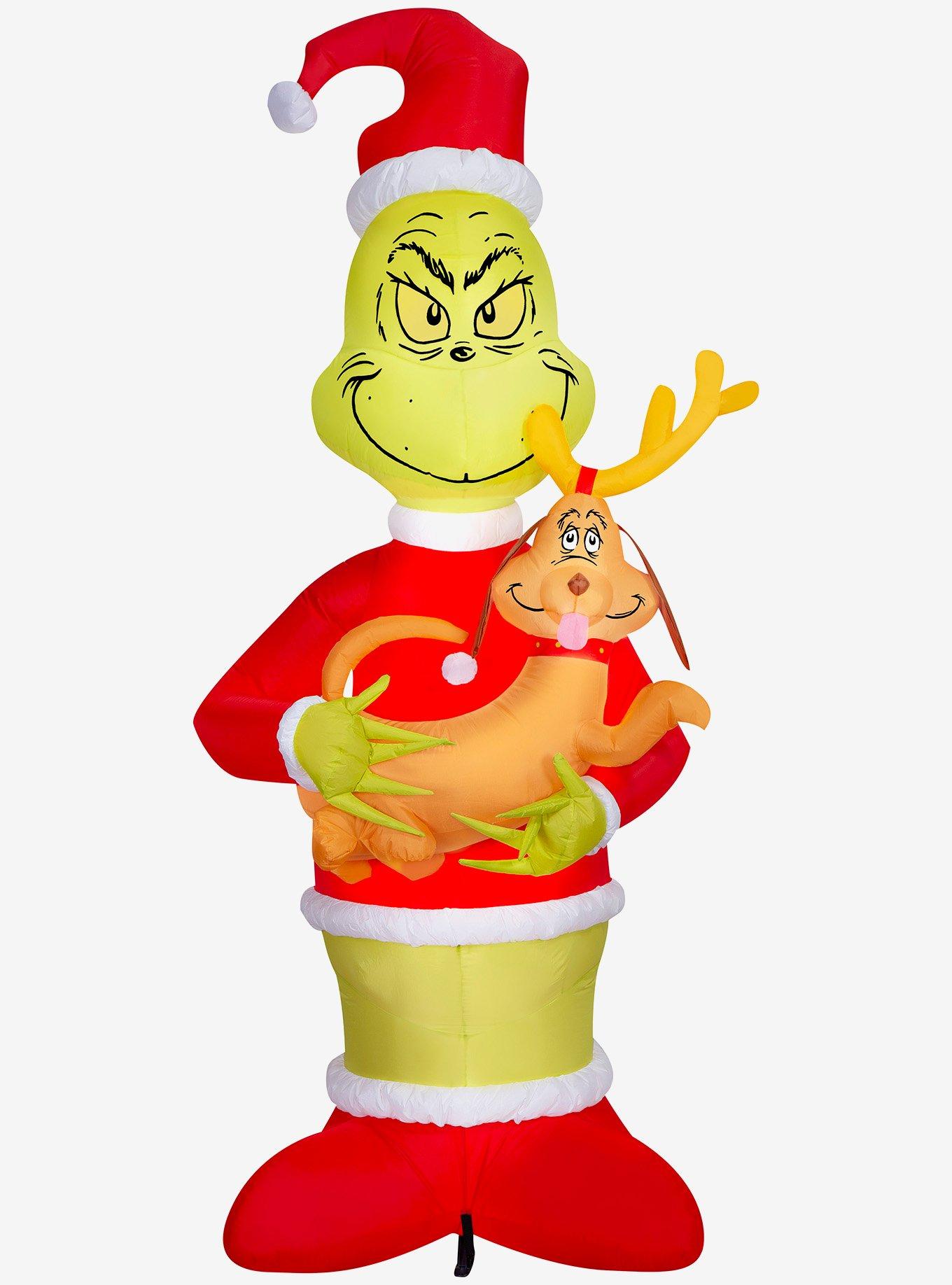 Dr. Seuss How The Grinch Stole Christmas Grinch Holding Max Giant Scene Airblown Inflatable, , hi-res