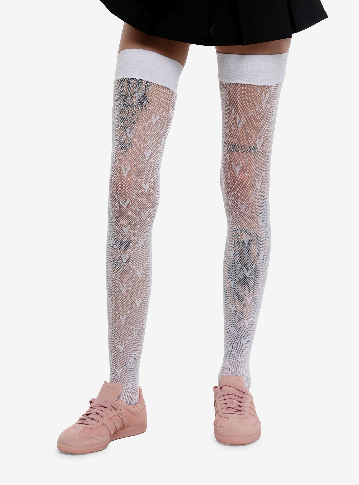 White Heart Fishnet Thigh Highs, , hi-res