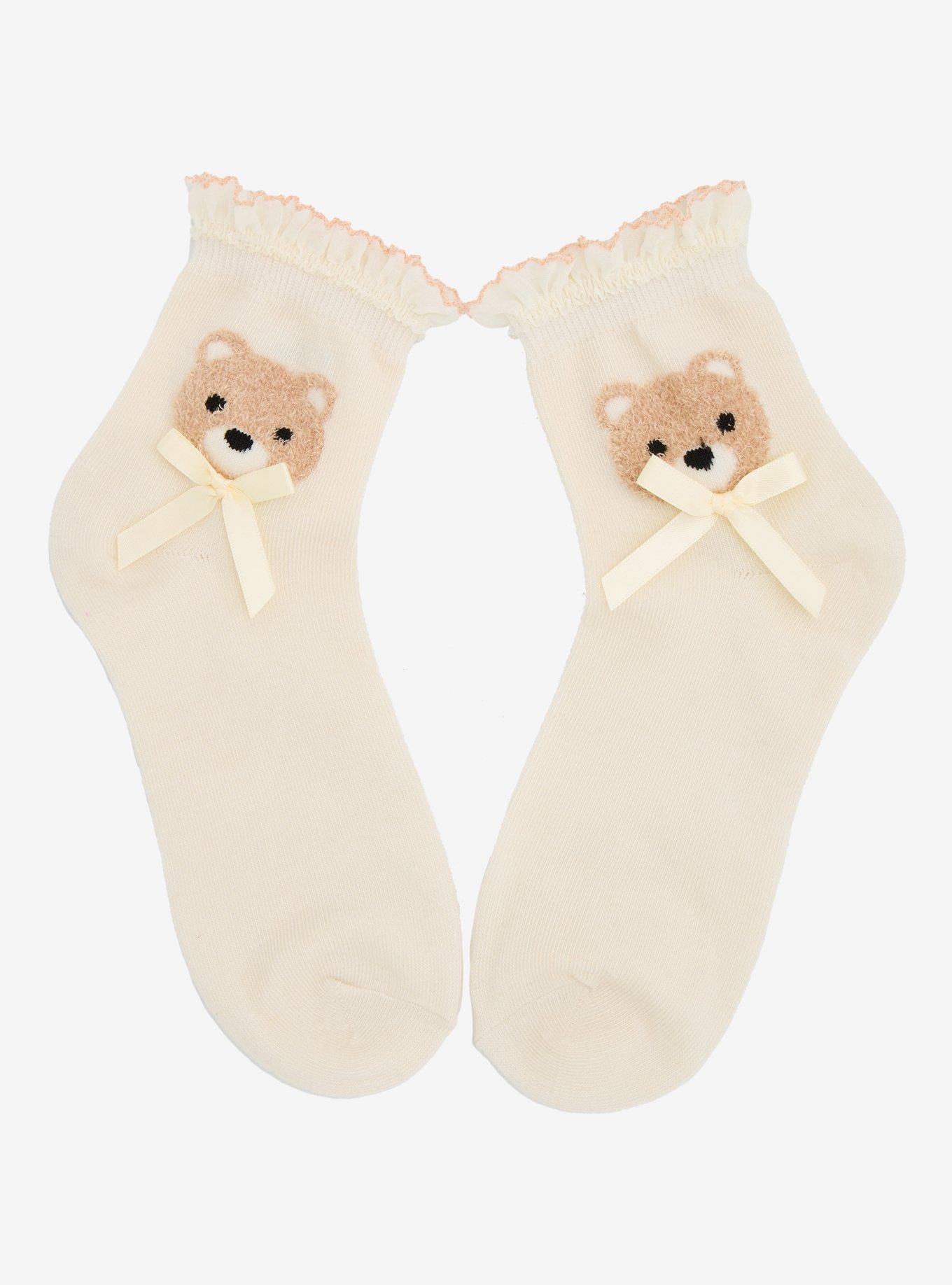 Teddy Bear Bow Ruffle Ankle Socks, , hi-res