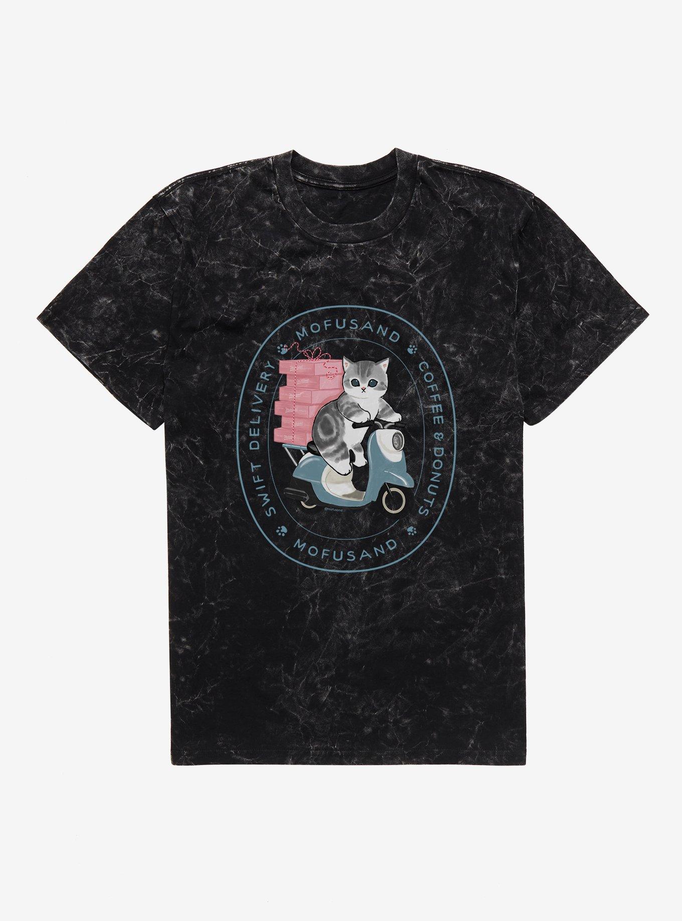 Mofusand Coffee & Donuts Swift Delivery Mineral Wash T-Shirt, BLACK MINERAL WASH, hi-res