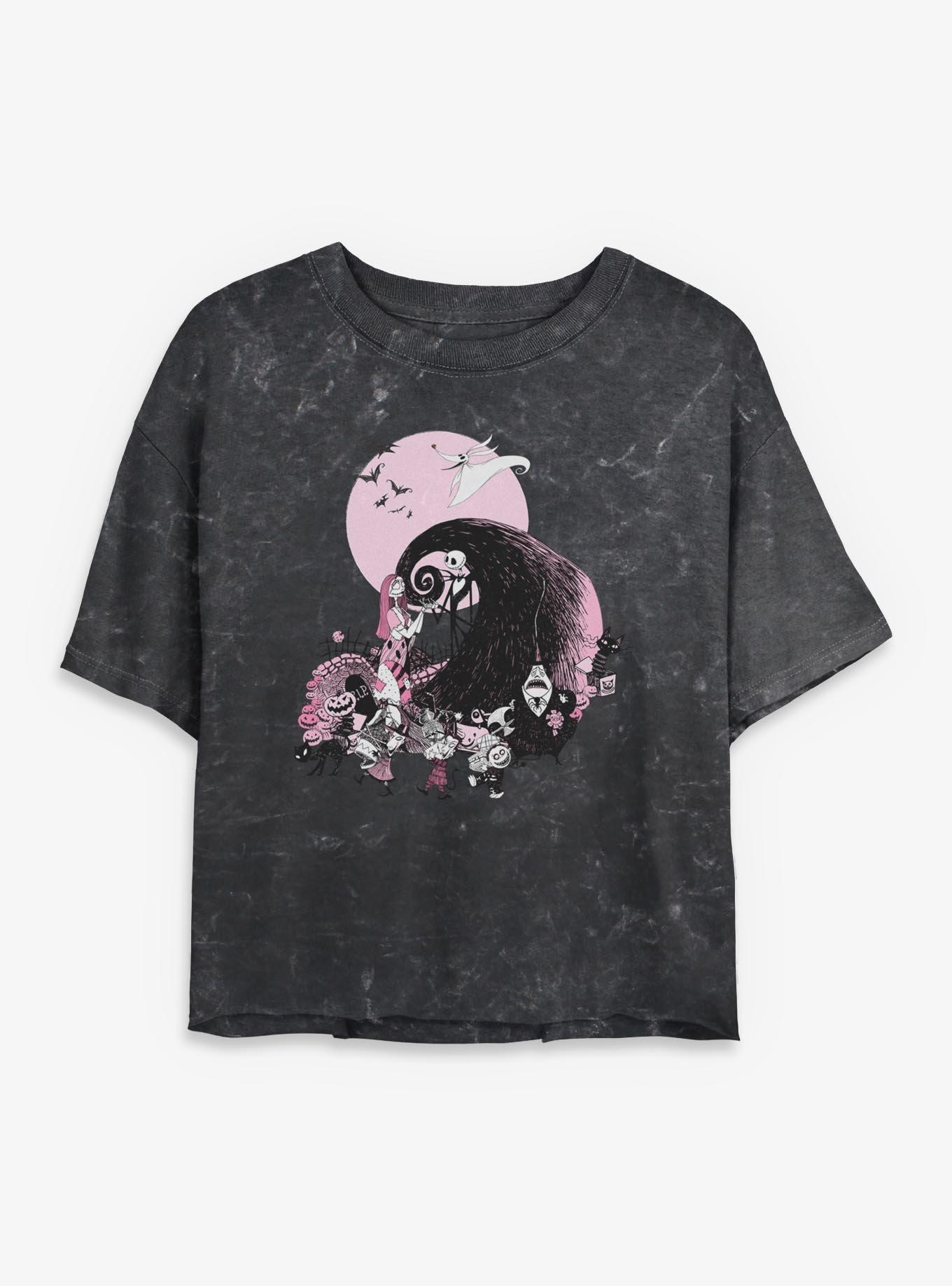 The Nightmare Before Christmas Classic Scene Group Mineral Wash Womens Crop T-Shirt, , hi-res