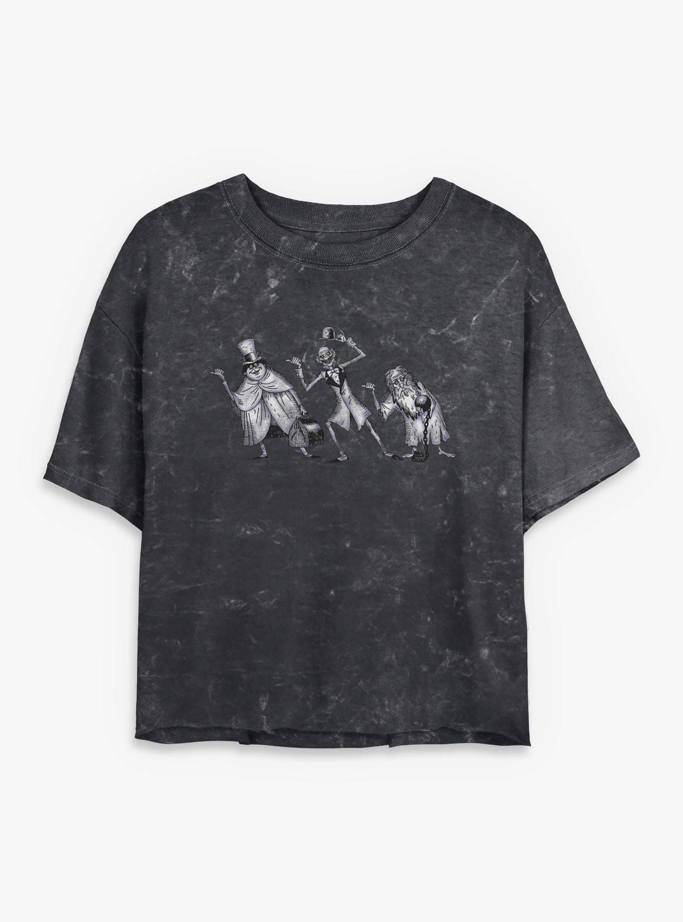 Disney Haunted Mansion Hitchhiking Ghosts Mineral Wash Womens Crop T-Shirt, BLACK, hi-res